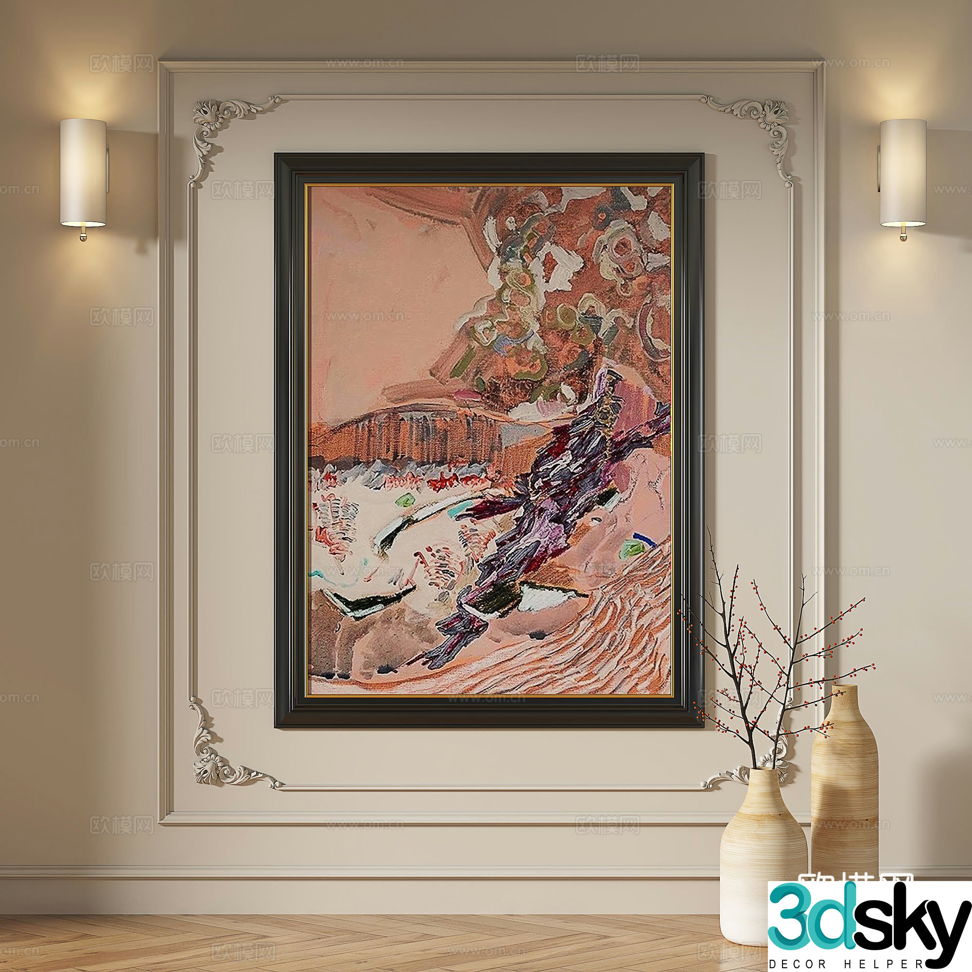 French modern retro medieval oil painting abstract light luxury decorative painting 3d model