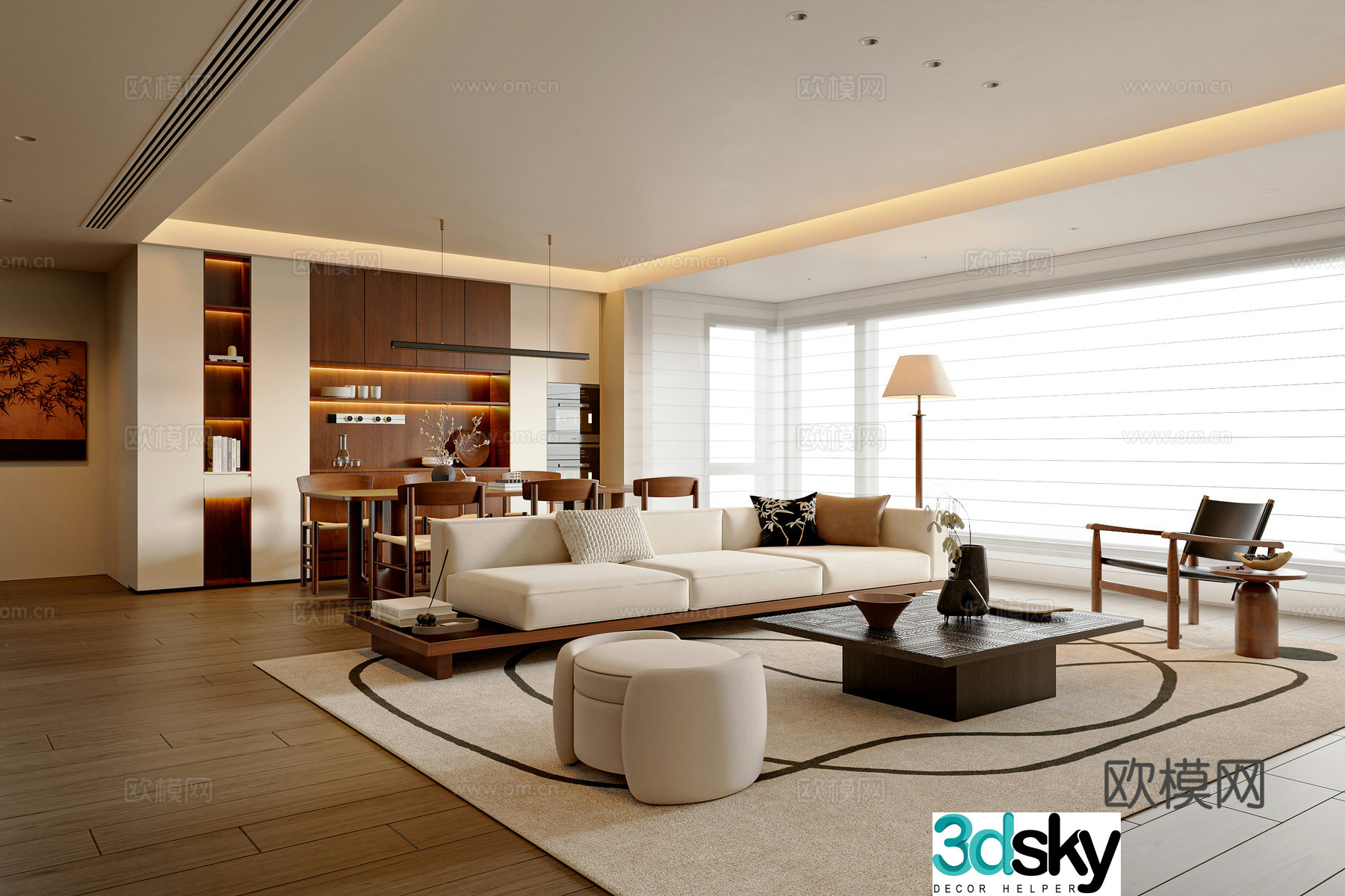 Modern medieval style living room sofa and coffee table combination dining table and chair combination sideboard leisure chair 3D model