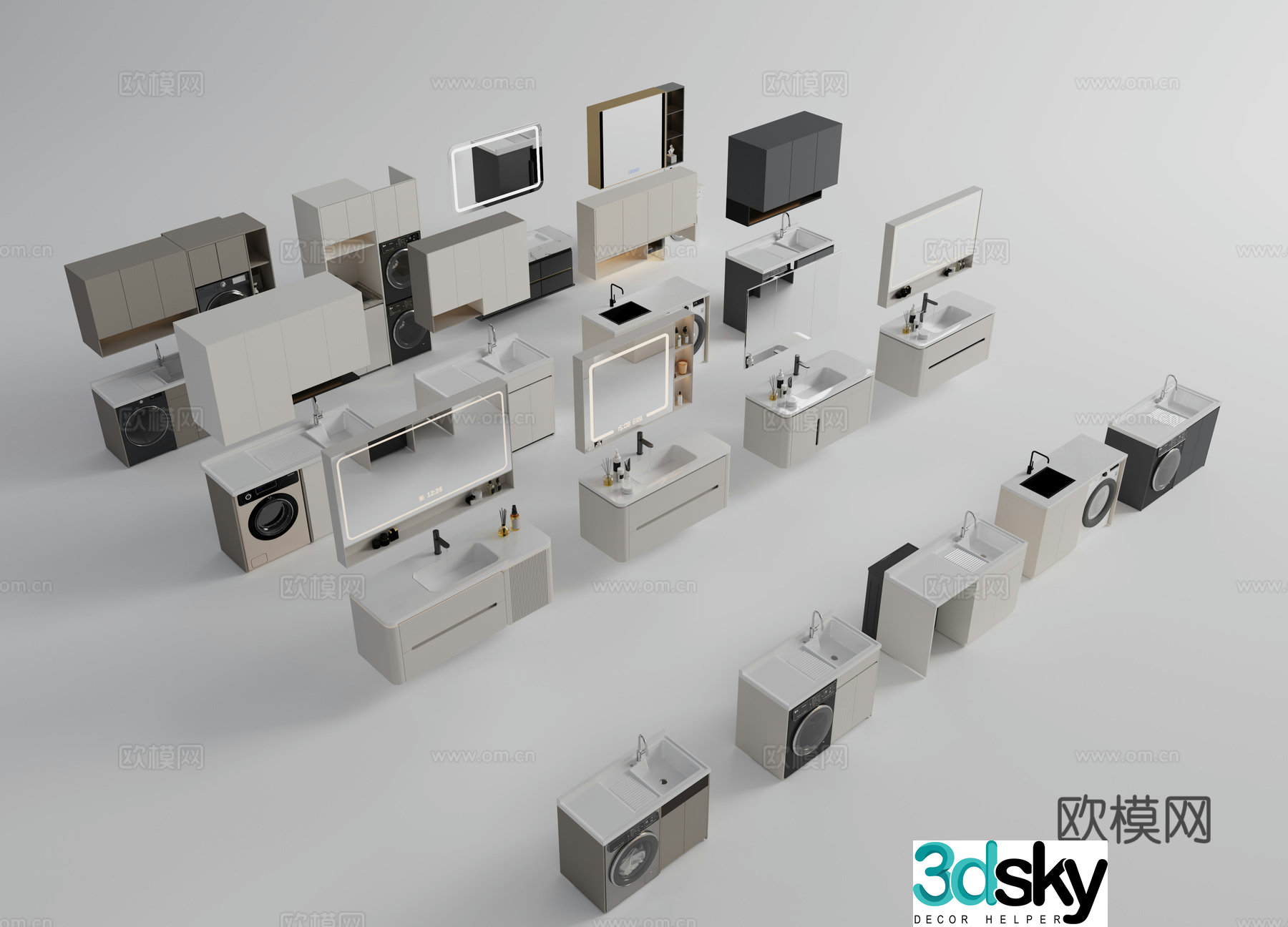 Modern bathroom cabinet bathroom sink bathroom mirror washing machine cabinet mirror cabinet 3D model