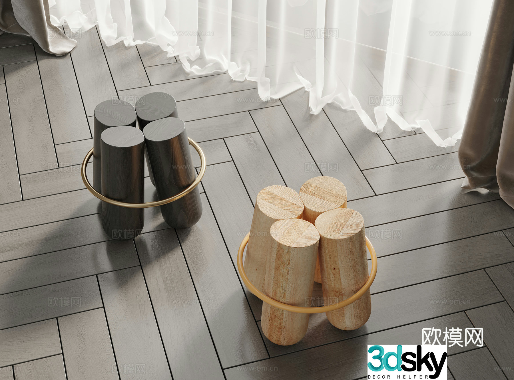 Modern minimalist side table_side table_angle table_round side table 3D model