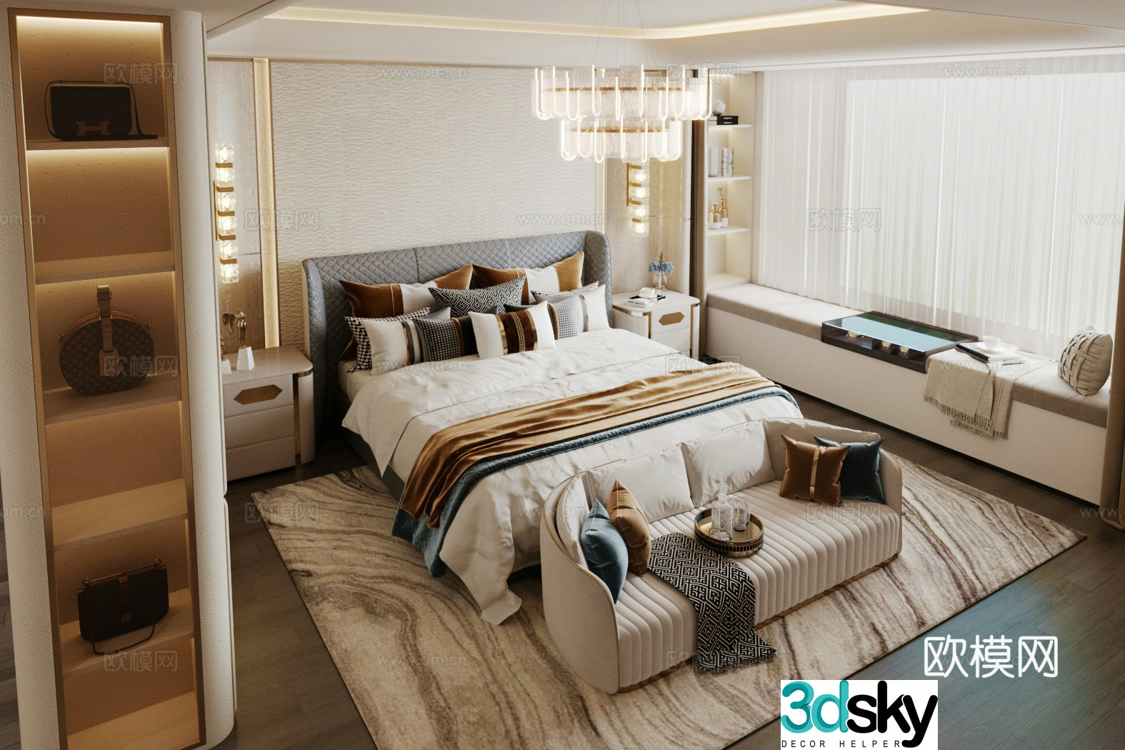 Light luxury Italian home bedroom Modern Italian home bedroom Italian backrest double bed without owner light 3D model