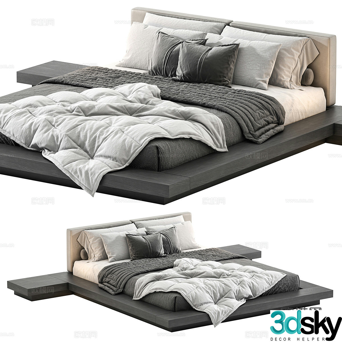 Modern minimalist Modrest Opal fabric double bed 3d model
