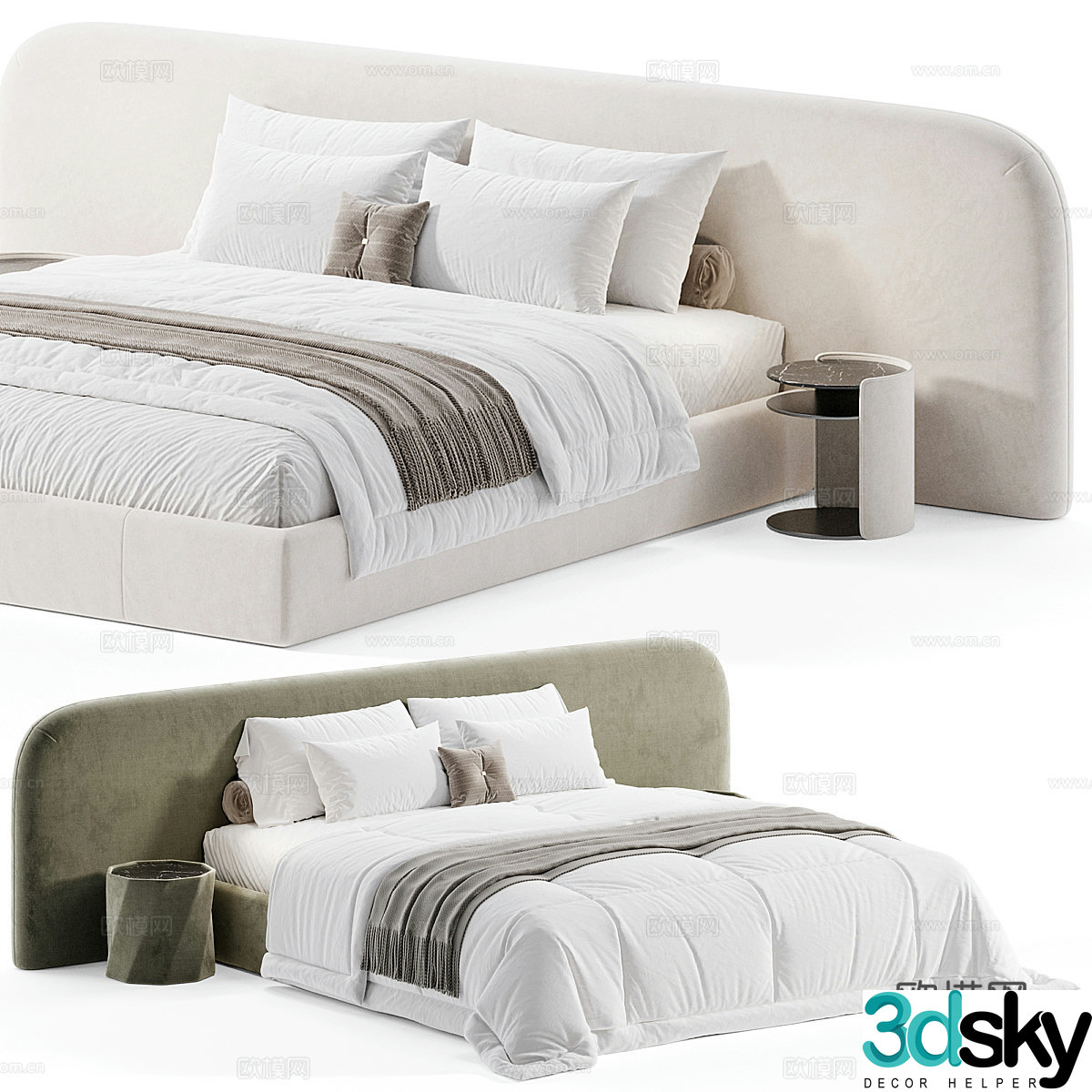 Modern Cream Style New Comfort Fabric Double Bed 3D Model