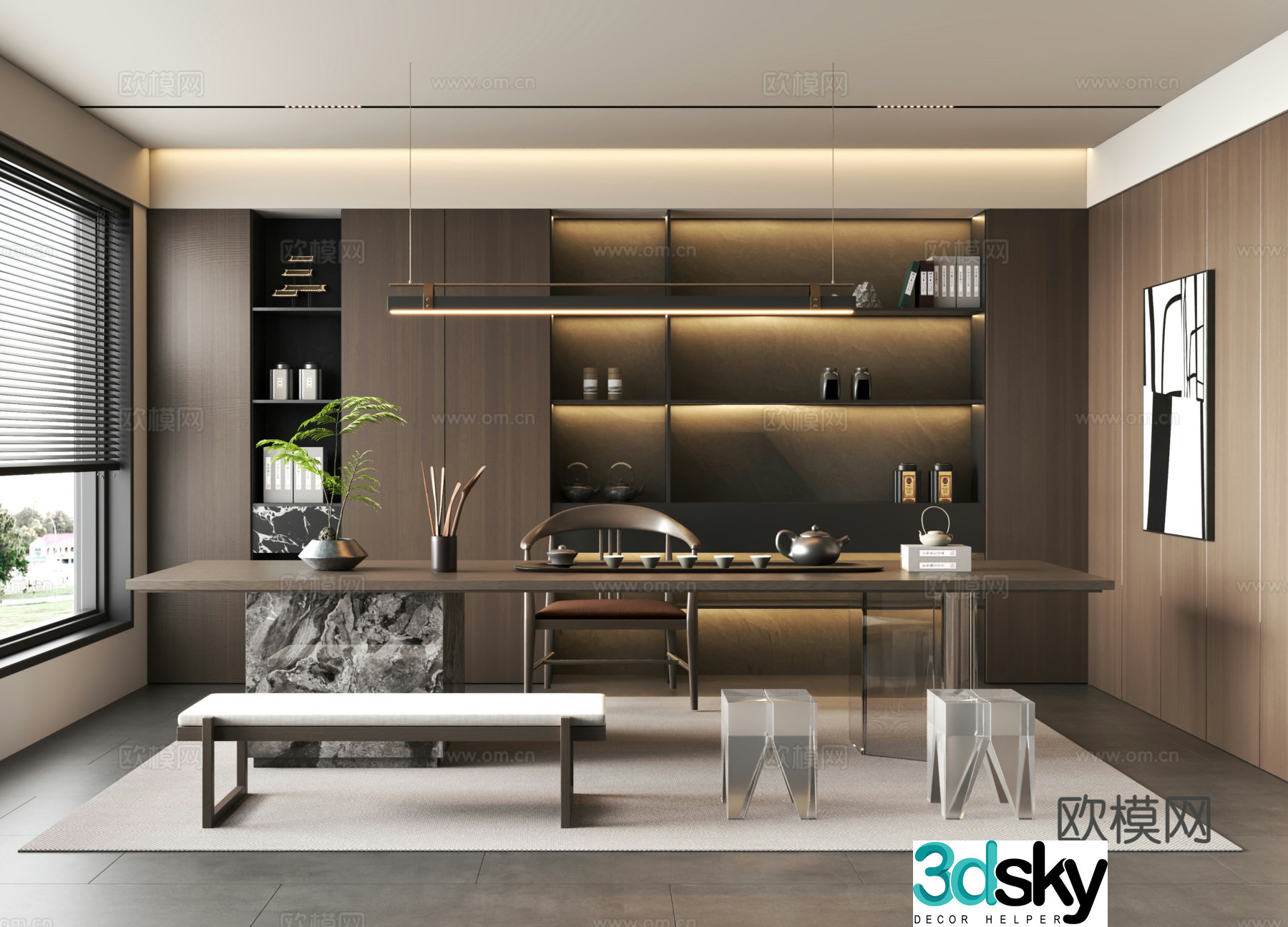 Modern Italian tea room tea room cabinet villa tea room tea table and chair combination tea table tea room jewelry placement 3D model