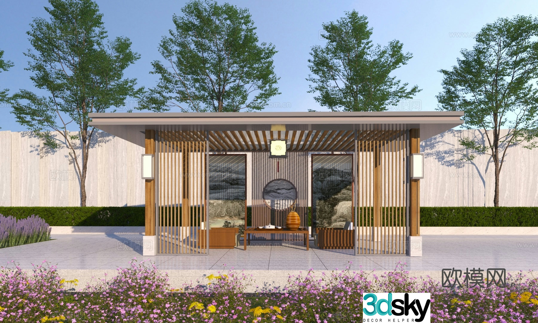 New Chinese style pavilion corridor frame 3D model