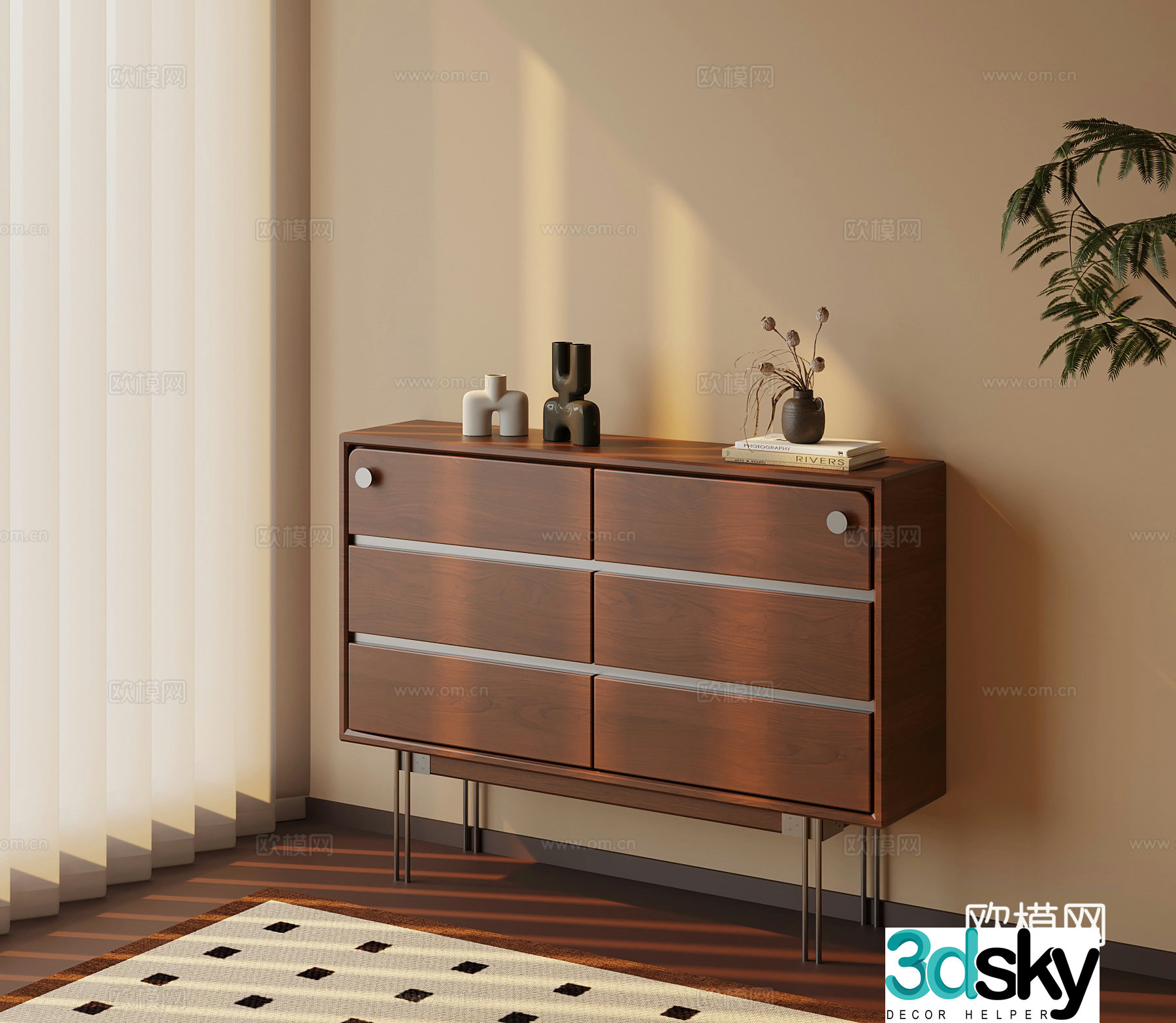 Middle-aged style entrance cabinet side cabinet end view cabinet 3D model