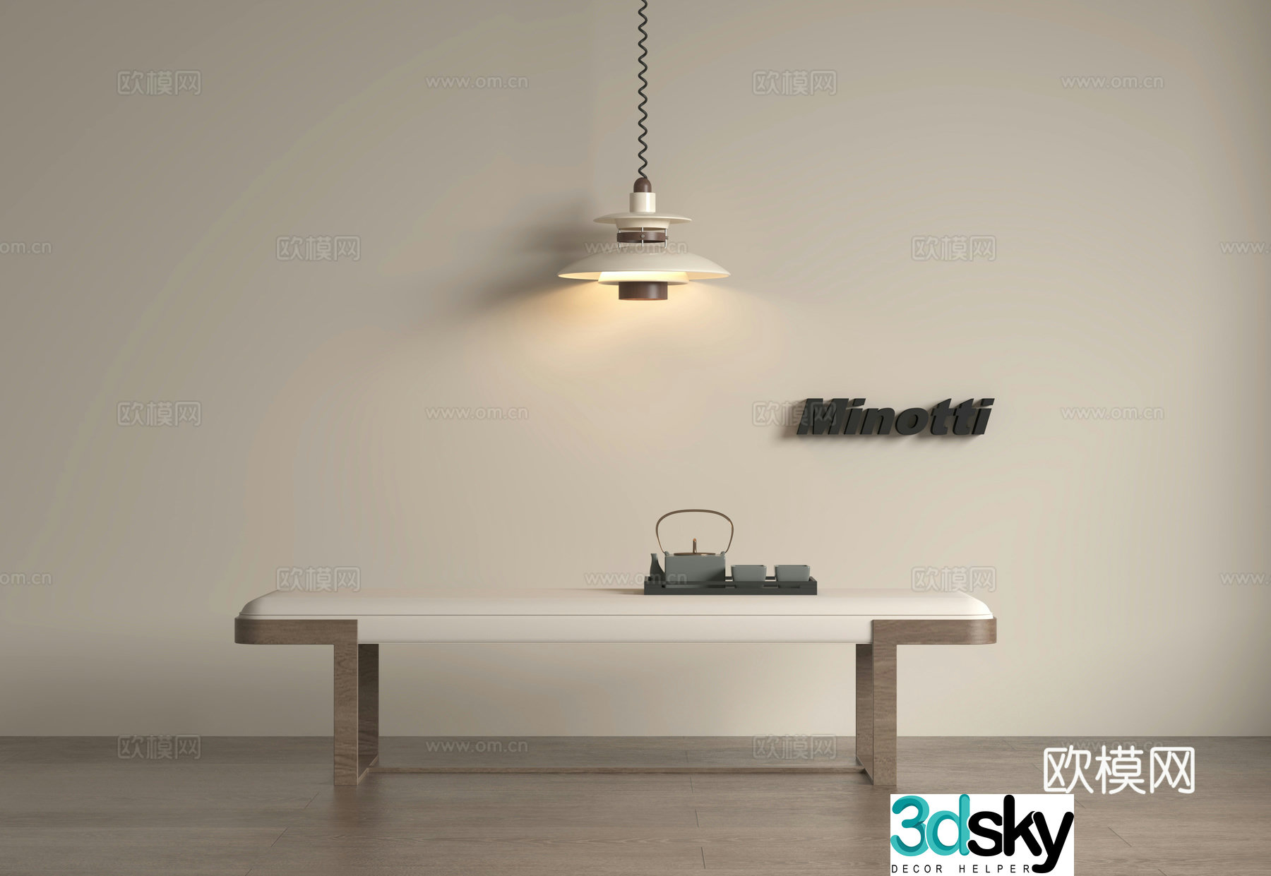 New Chinese style bed tail stool Song style aesthetic bed tail stool Fishing line chandelier 3D model