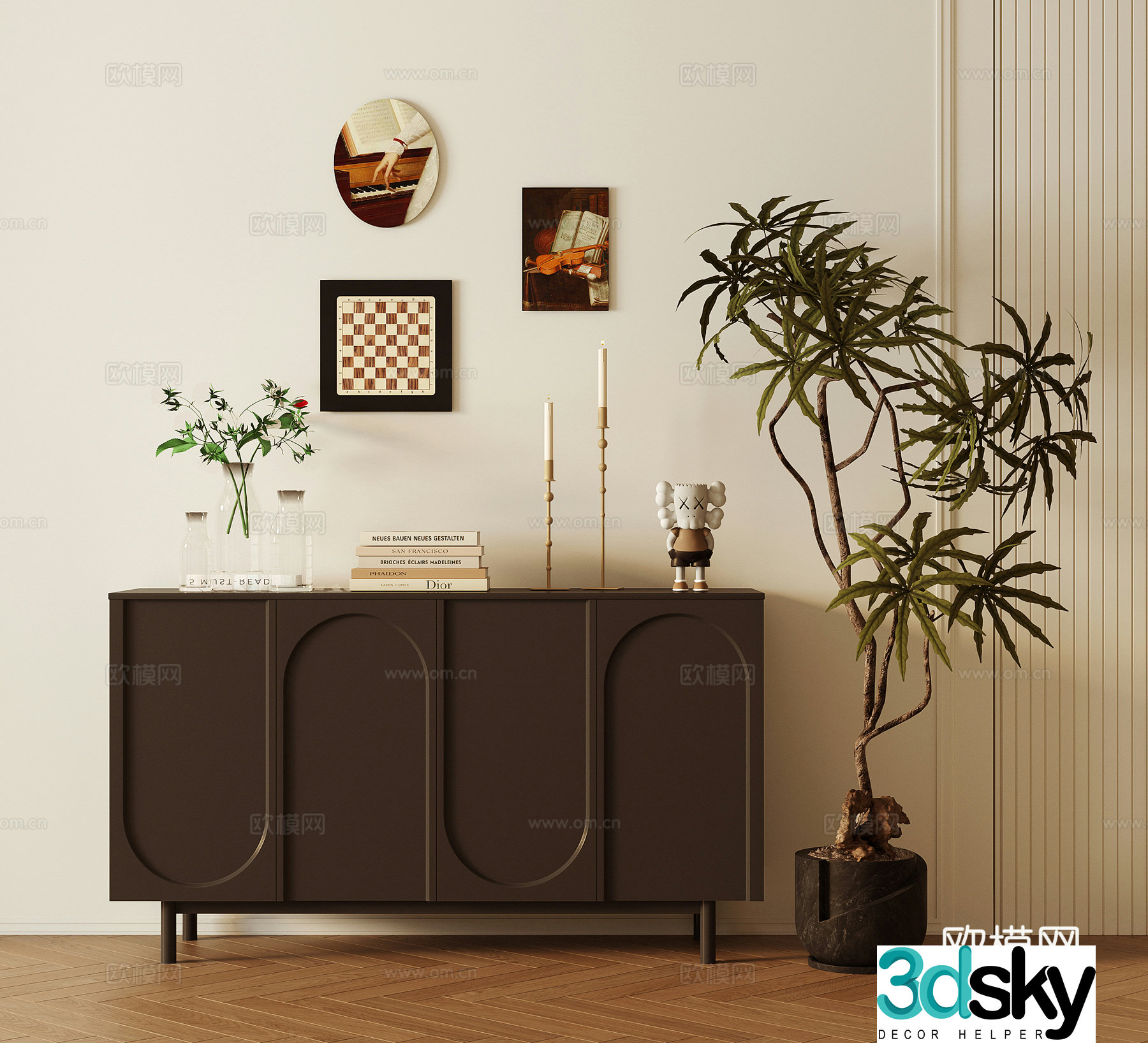 Modern decorative cabinet porch cabinet vase and floral ornament low cabinet storage cabinet 3D model