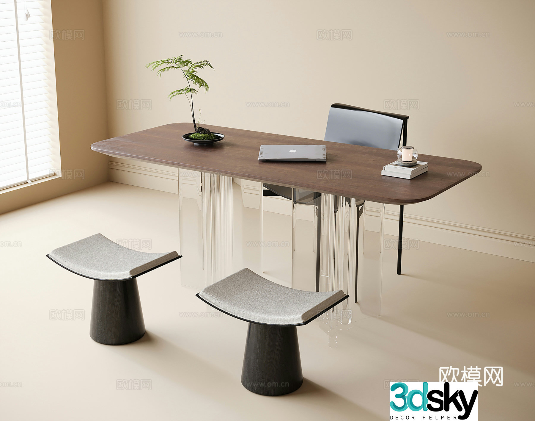 Modern desk and chair Tea table and chair Stool 3d model