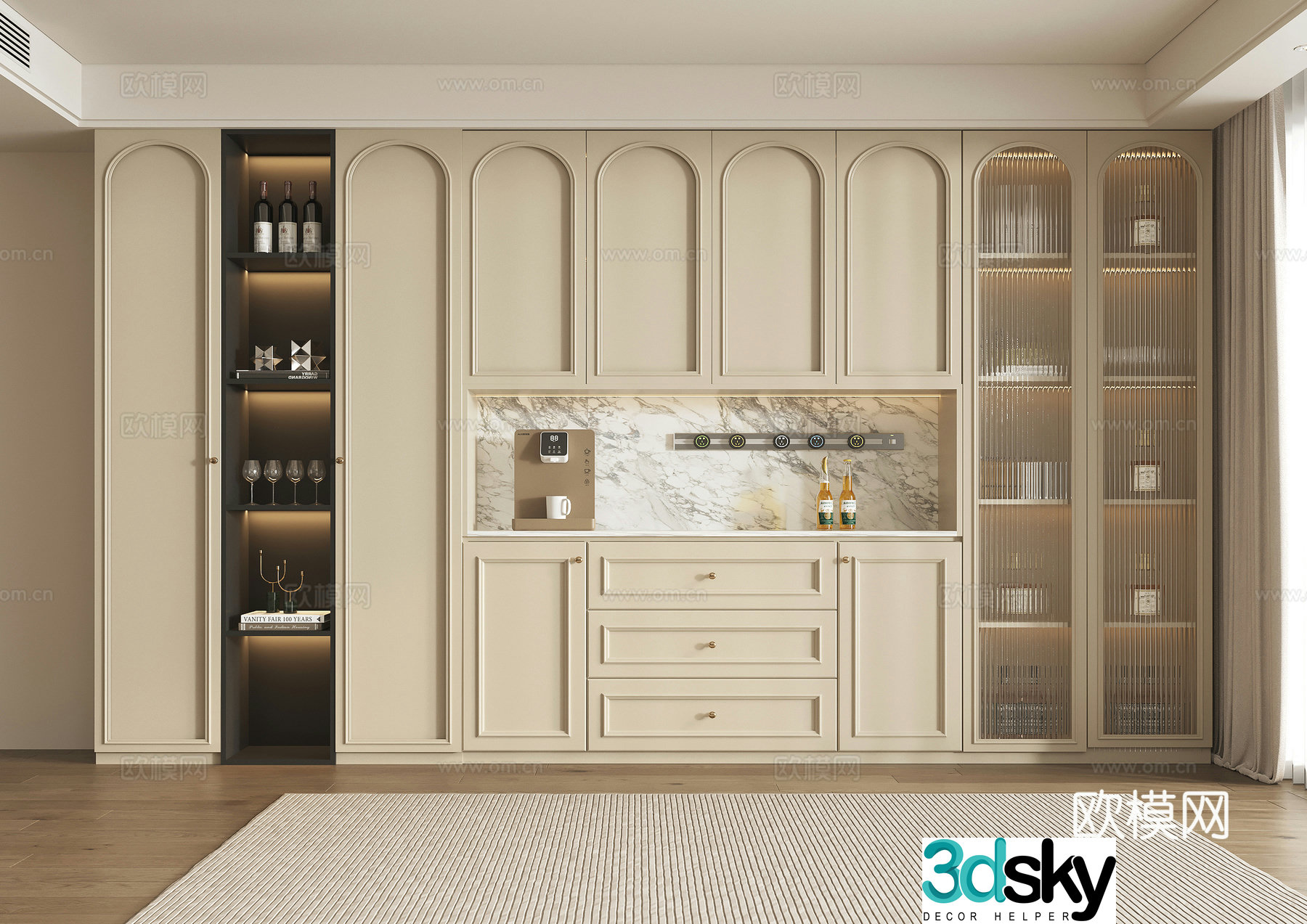 French cream style wine cabinet sideboard decorative wine cabinet accessories glass wine cabinet 3d model