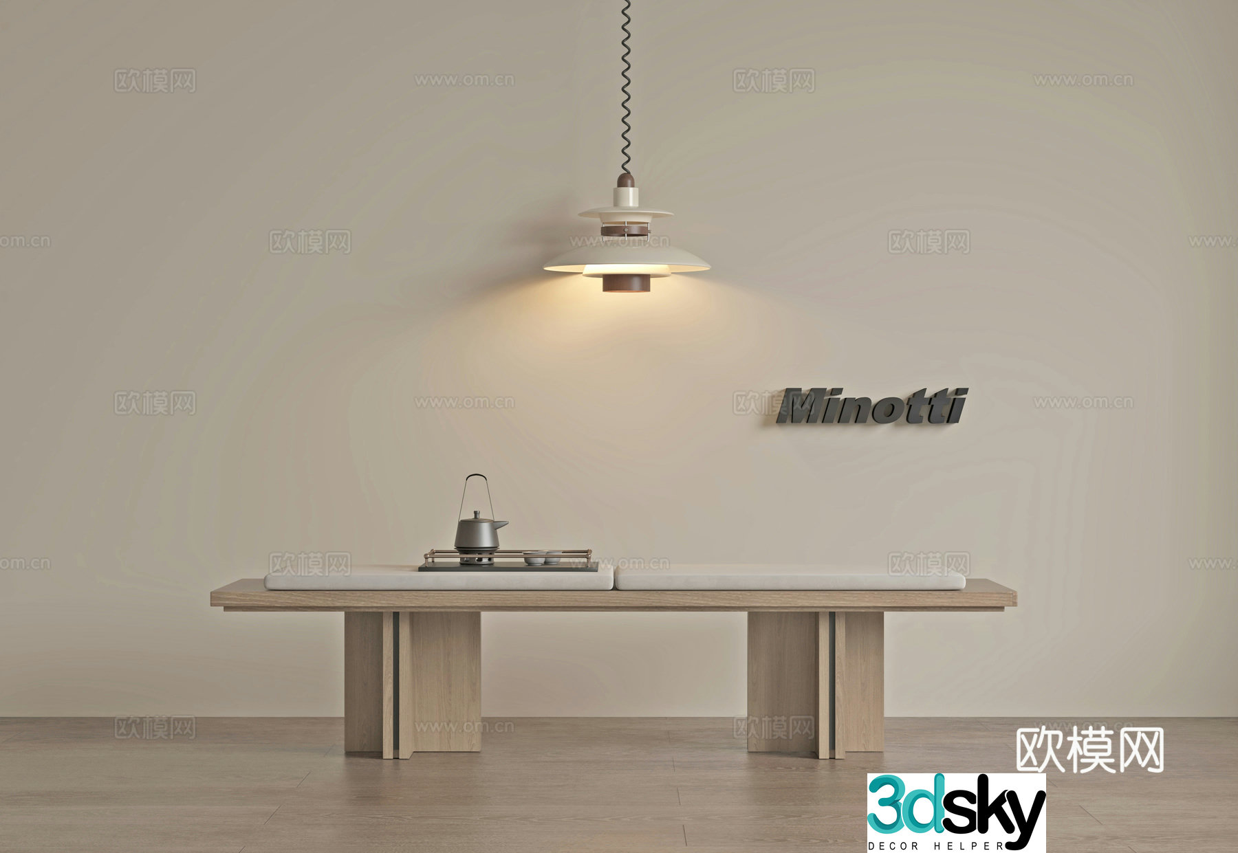 New Chinese style bed tail stool Song style aesthetic bed tail stool Fishing line chandelier 3D model