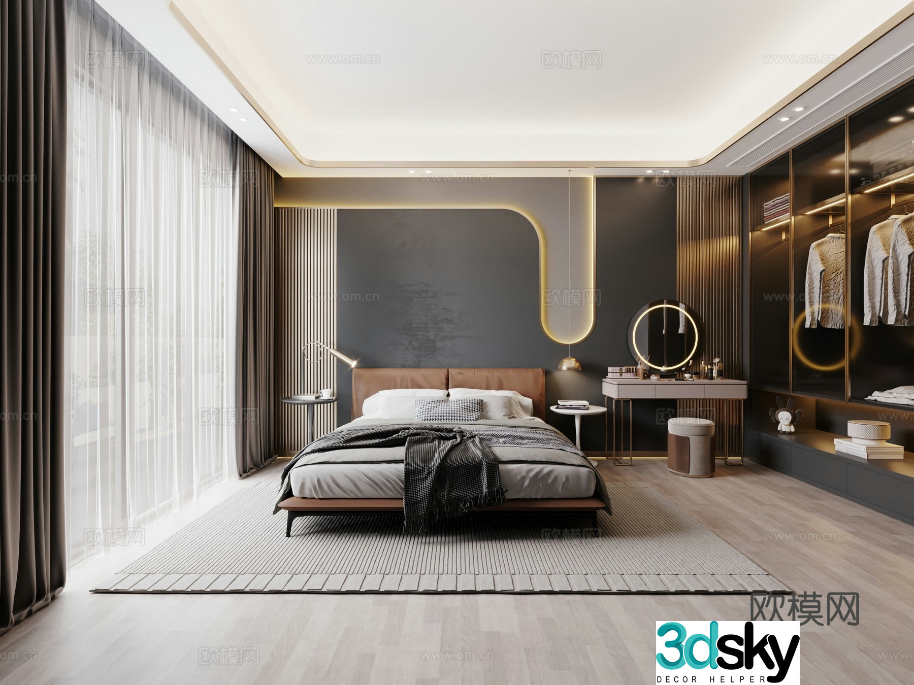 Modern Italian light luxury bedroom 3D model