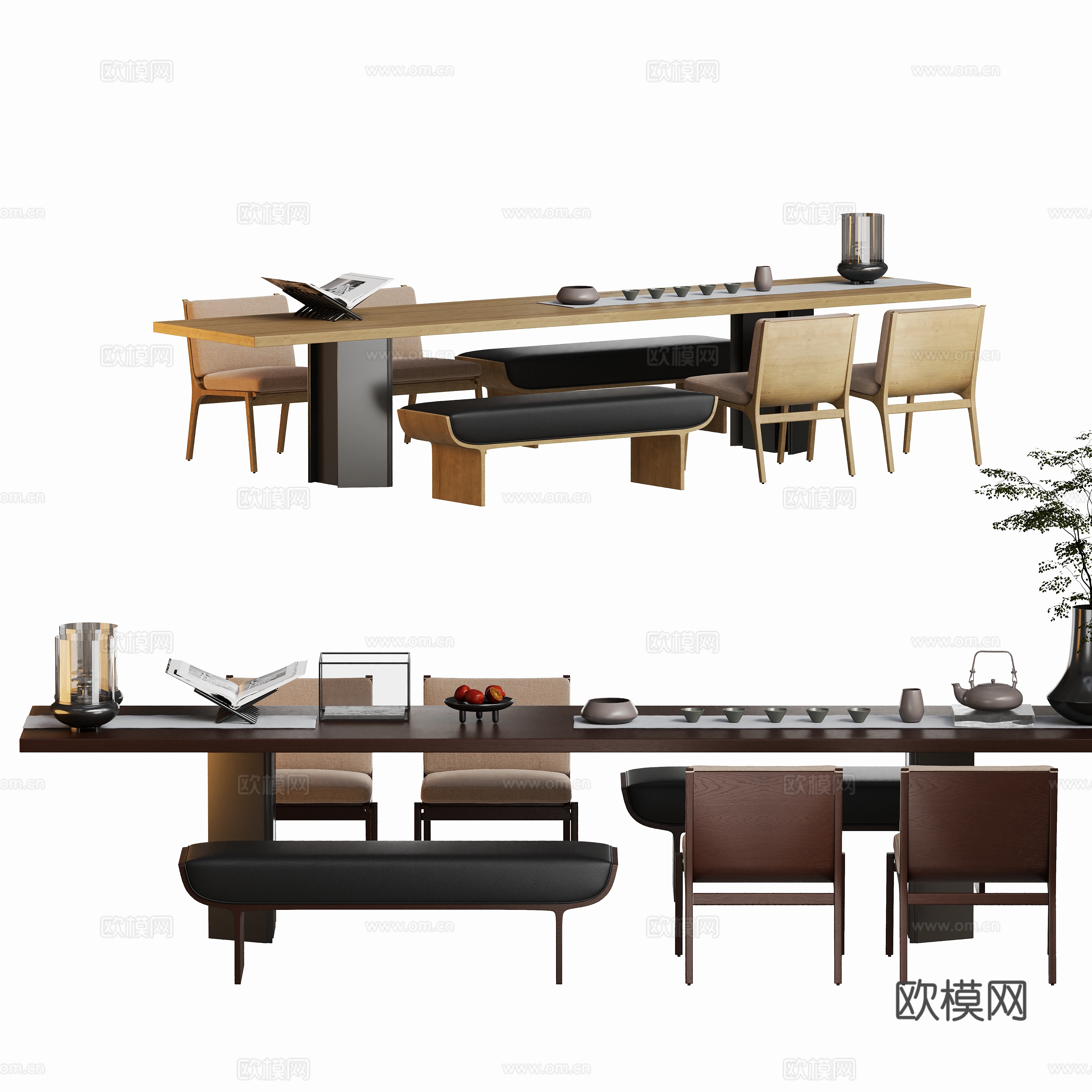 Sales office large slab table and chair combination 3D model