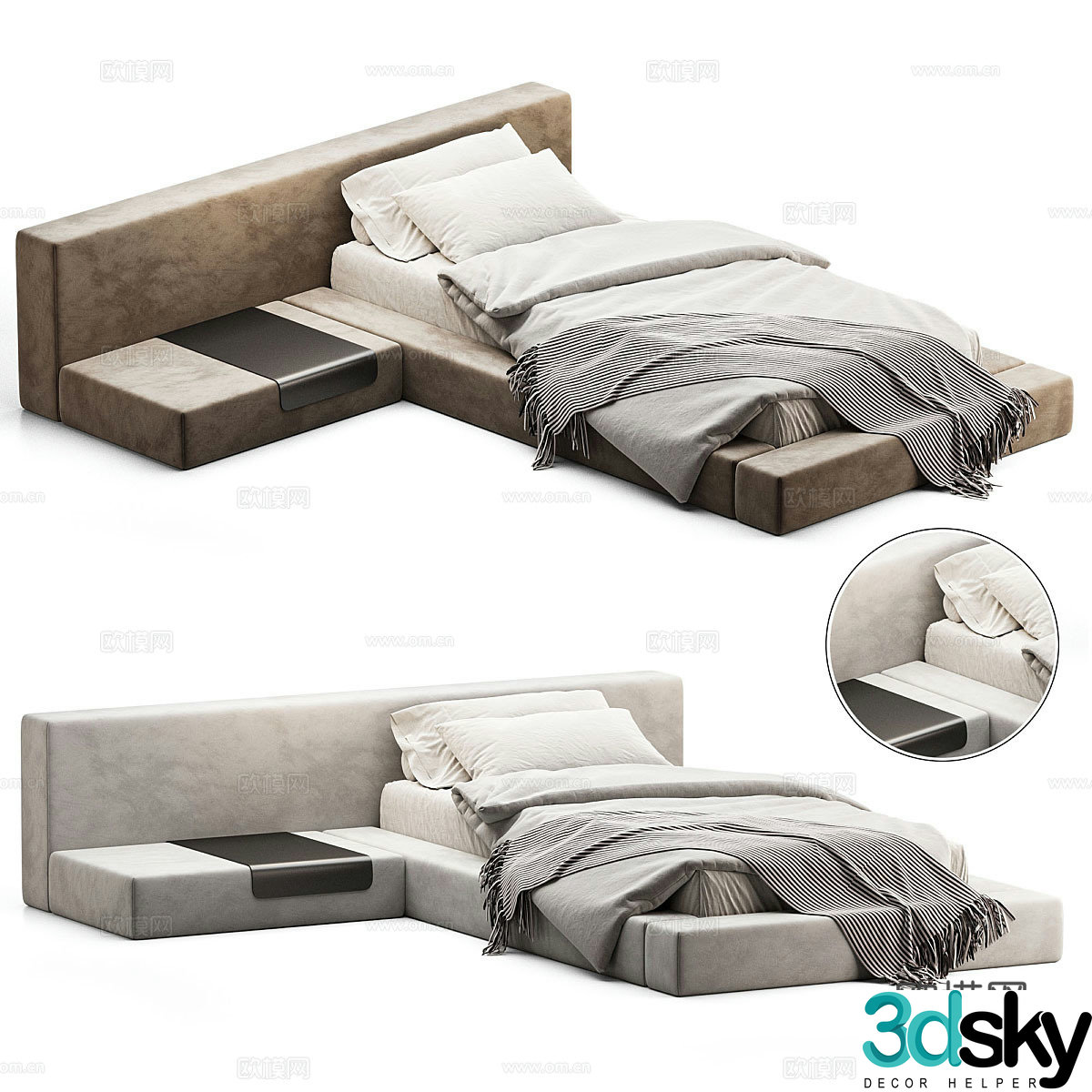 Modern Italian fabric single bed 3D model