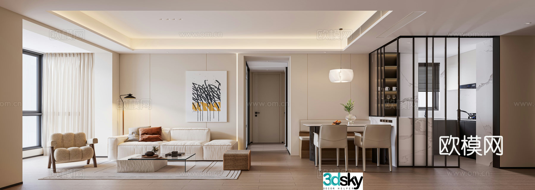 Creamy Style Restaurant Bathroom 3D Model