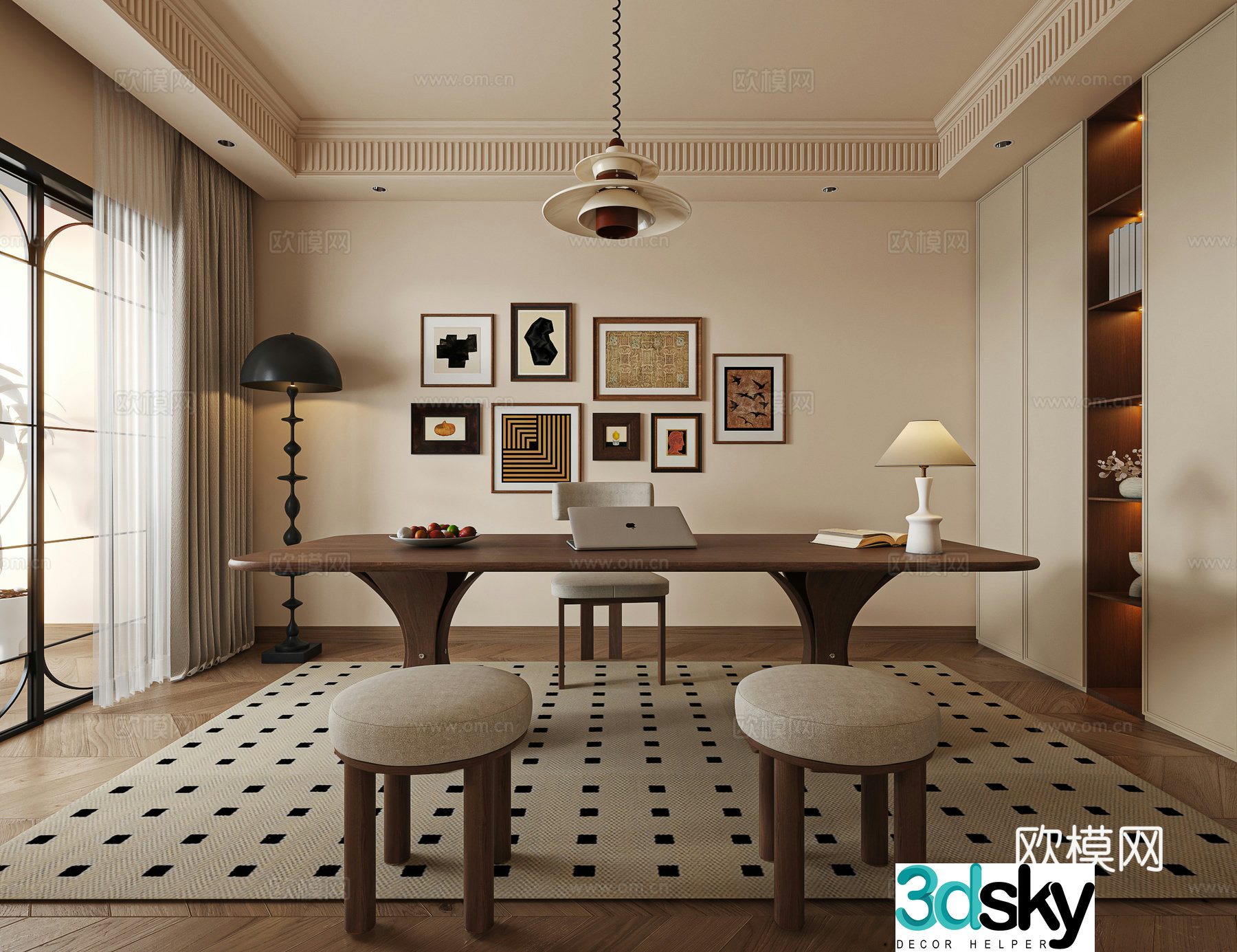 Middle-aged study room 3D model