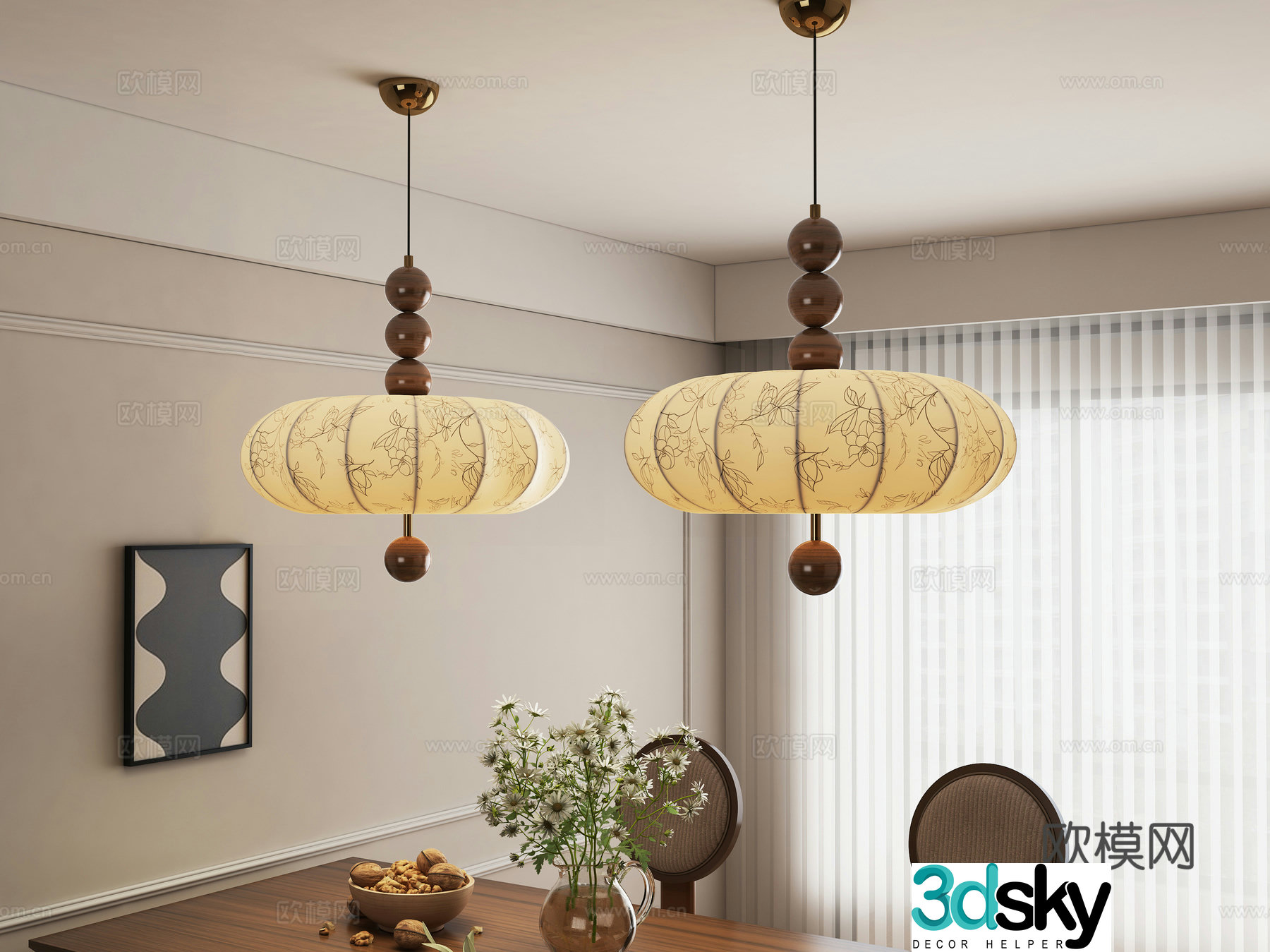 Medium style restaurant pumpkin chandelier combination 3D model