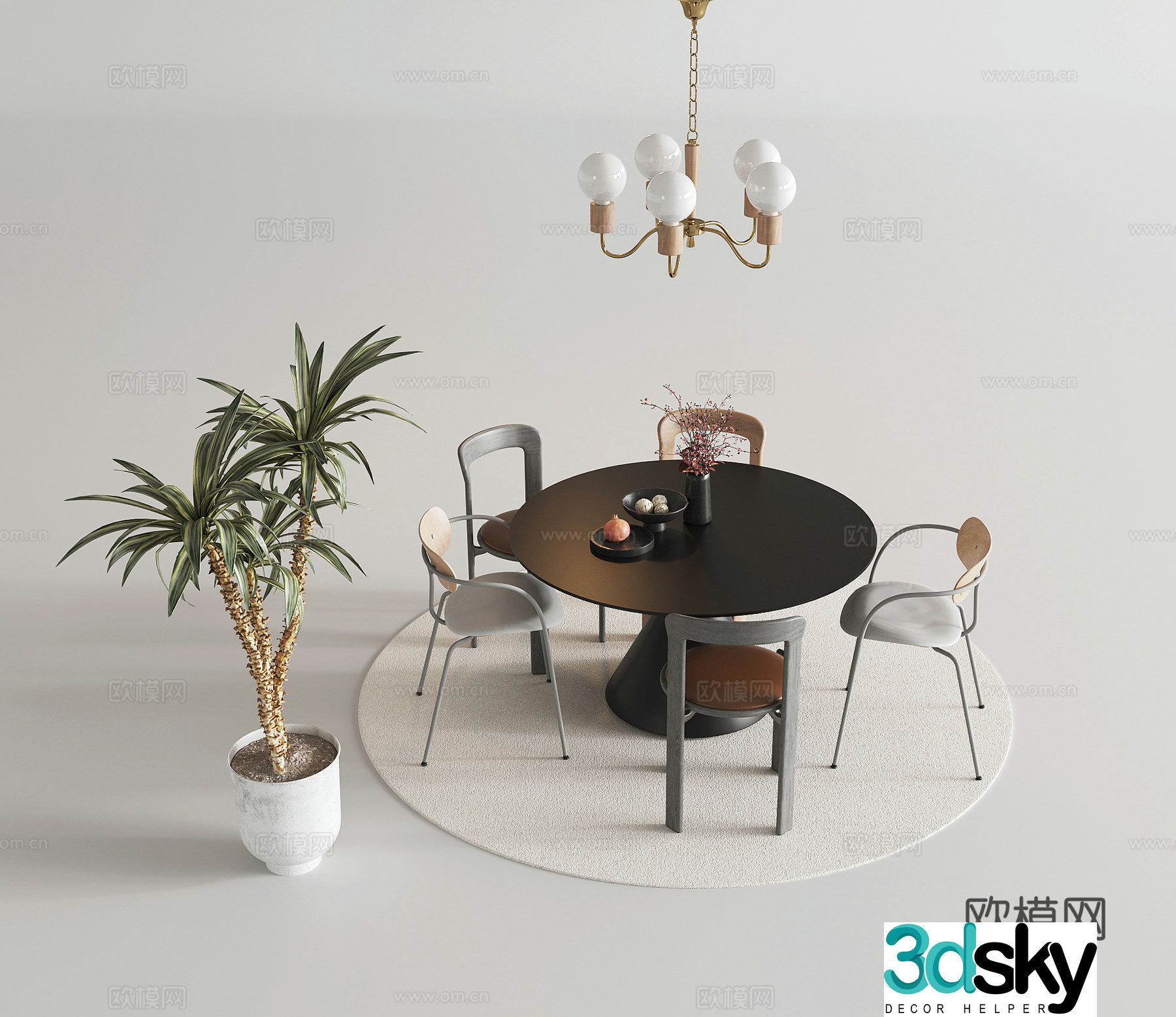 Modern dining table and chairs Dining table and chairs Dining chairs Chandelier Office desk and chair 3d model