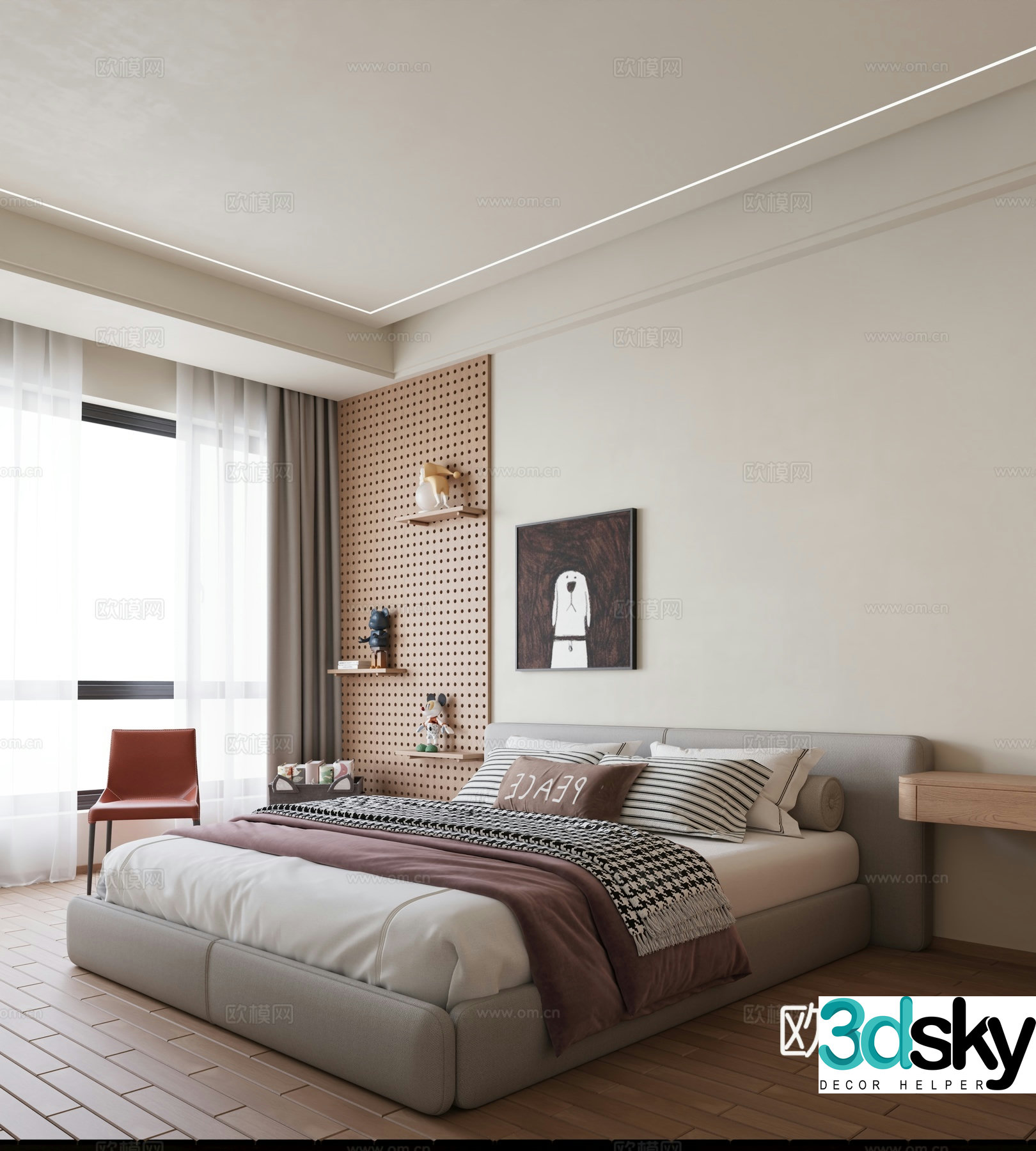 Modern cream home bedroom owner-non-light bedroom hole board bedroom children’s room boy’s room 3d model