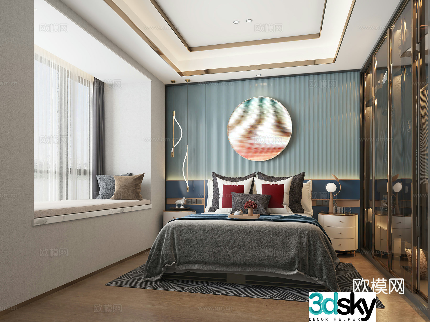 Modern light luxury bedroom 3d model