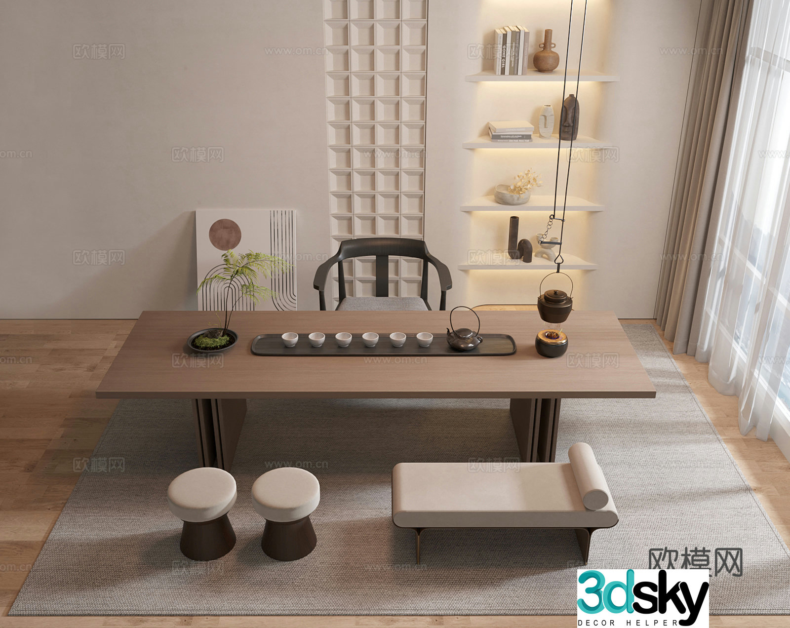 New Chinese style tea table and chair 3D model