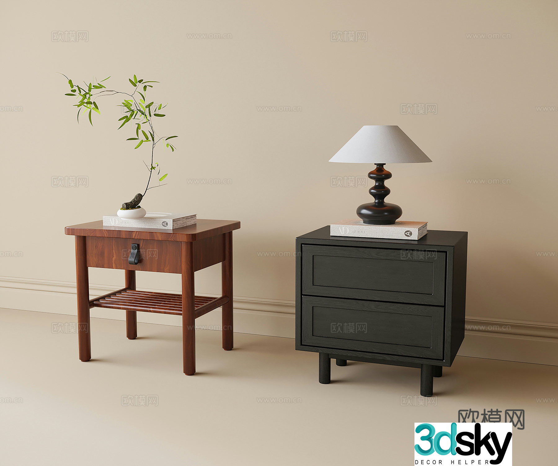 Modern bedside table bedside lamp 3d model