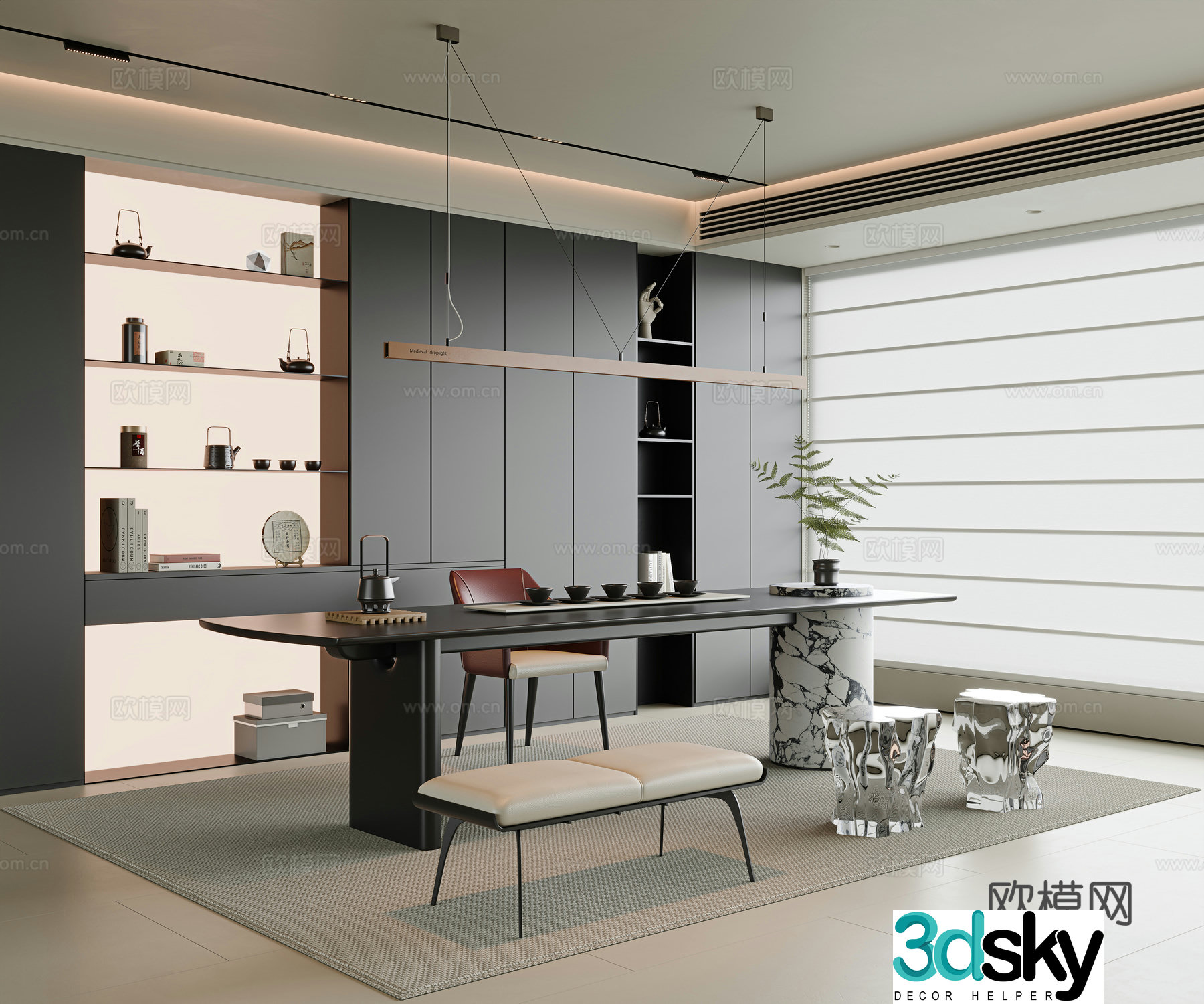 Italian modern tea room living room tea room open tea room villa tea room tea table and chair combination 3D model