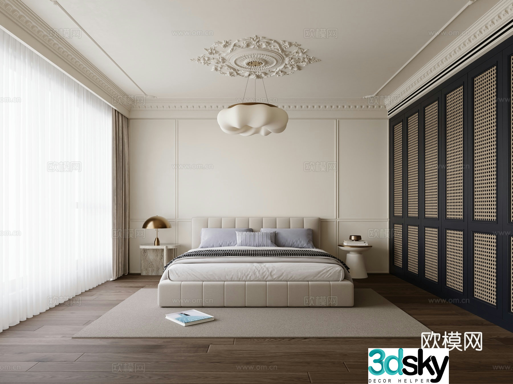 Cream French Home Bedroom Superior Gray Bedroom Secondary Bedroom Master Room American Bedroom 3D Model