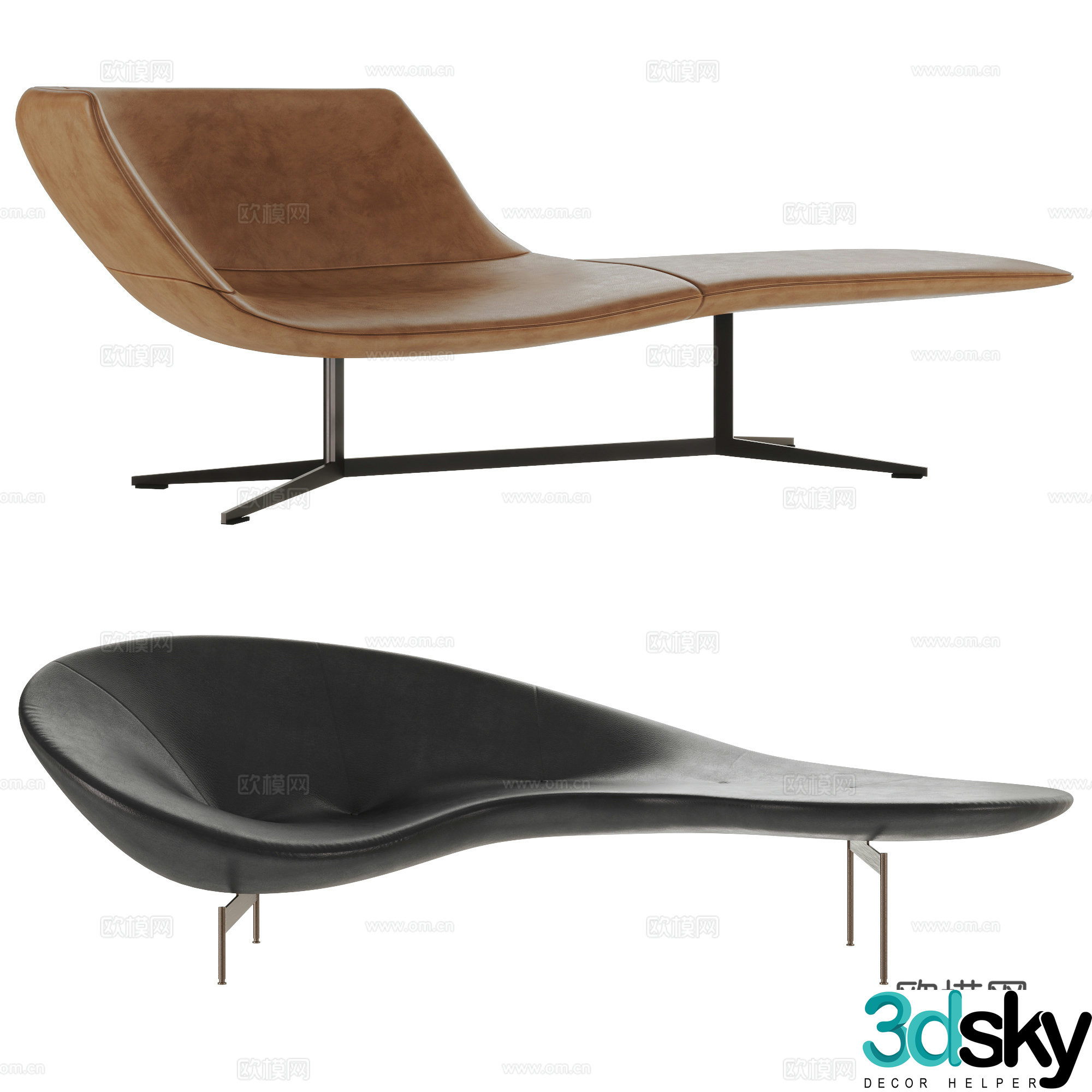Modern lounge chair combination chaise longue leisure chair leather lounge chair Italian lounge chair 3d model