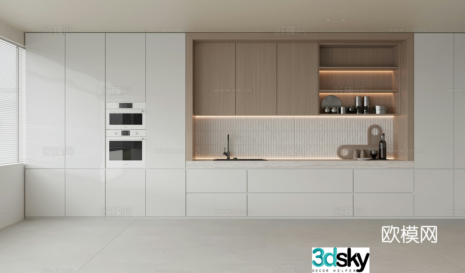 Modern sideboard Solid wood sideboard Solid wood cabinet Oven combination Sink faucet Kitchen 3D model