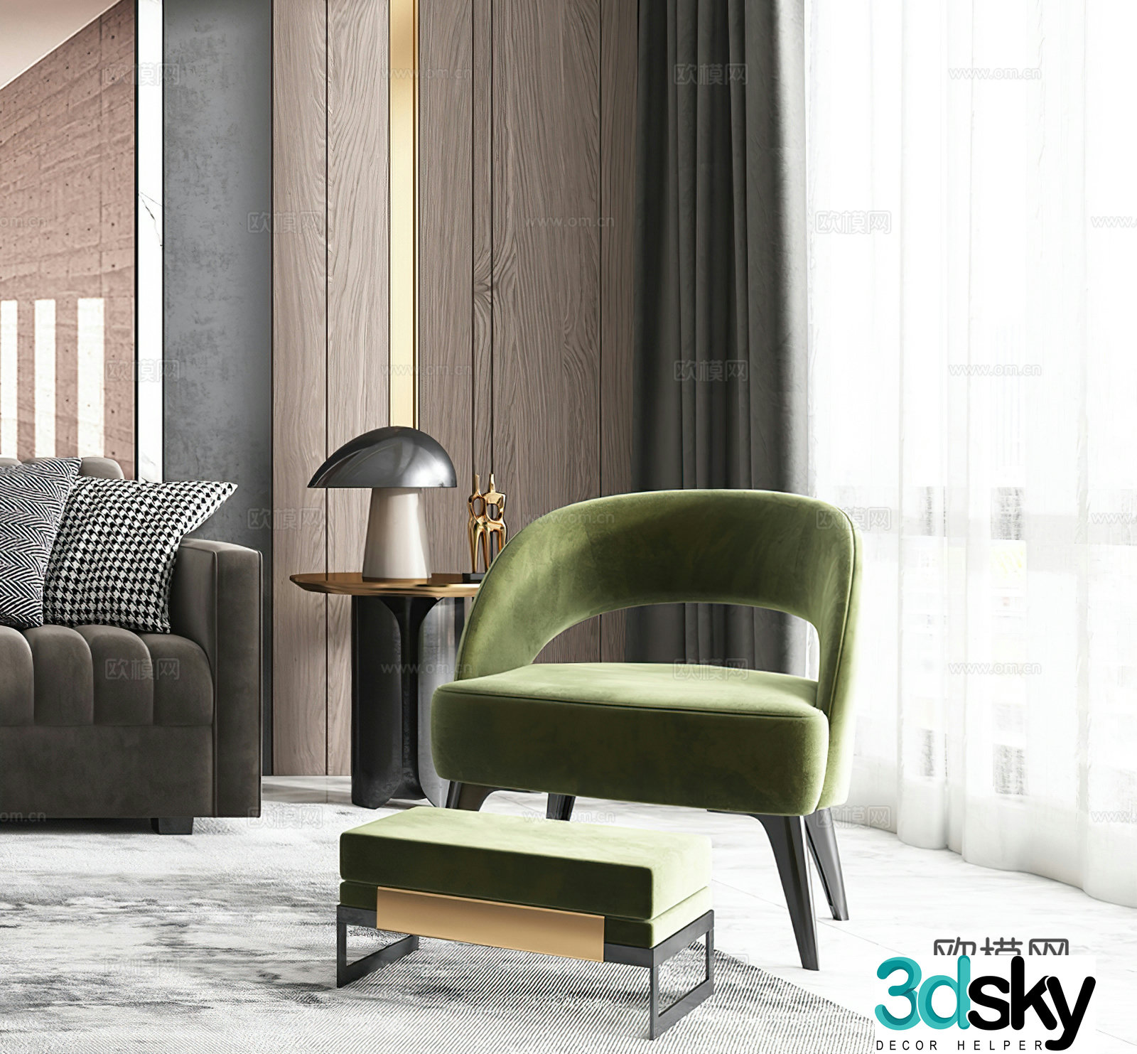 Modern leisure chair Italian leisure chair Light luxury leisure chair Table lamp Coffee table side table corner table 3D model