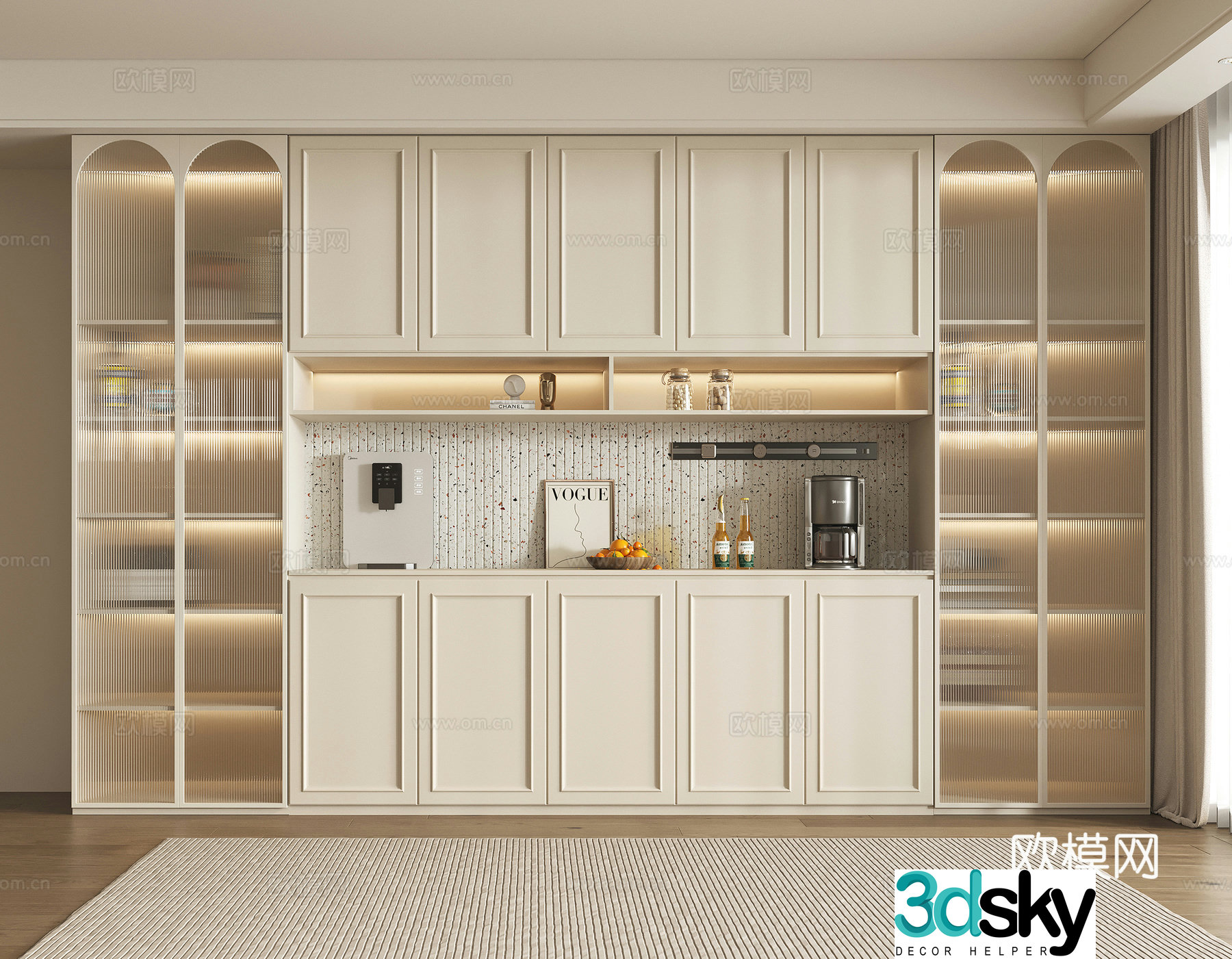 Modern cream style wine cabinet sideboard decorative wine cabinet accessories glass wine cabinet 3d model