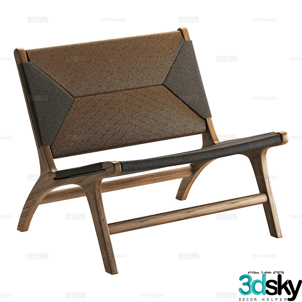 New Chinese style Wasabi GRANT black teak lounge chair 3D model