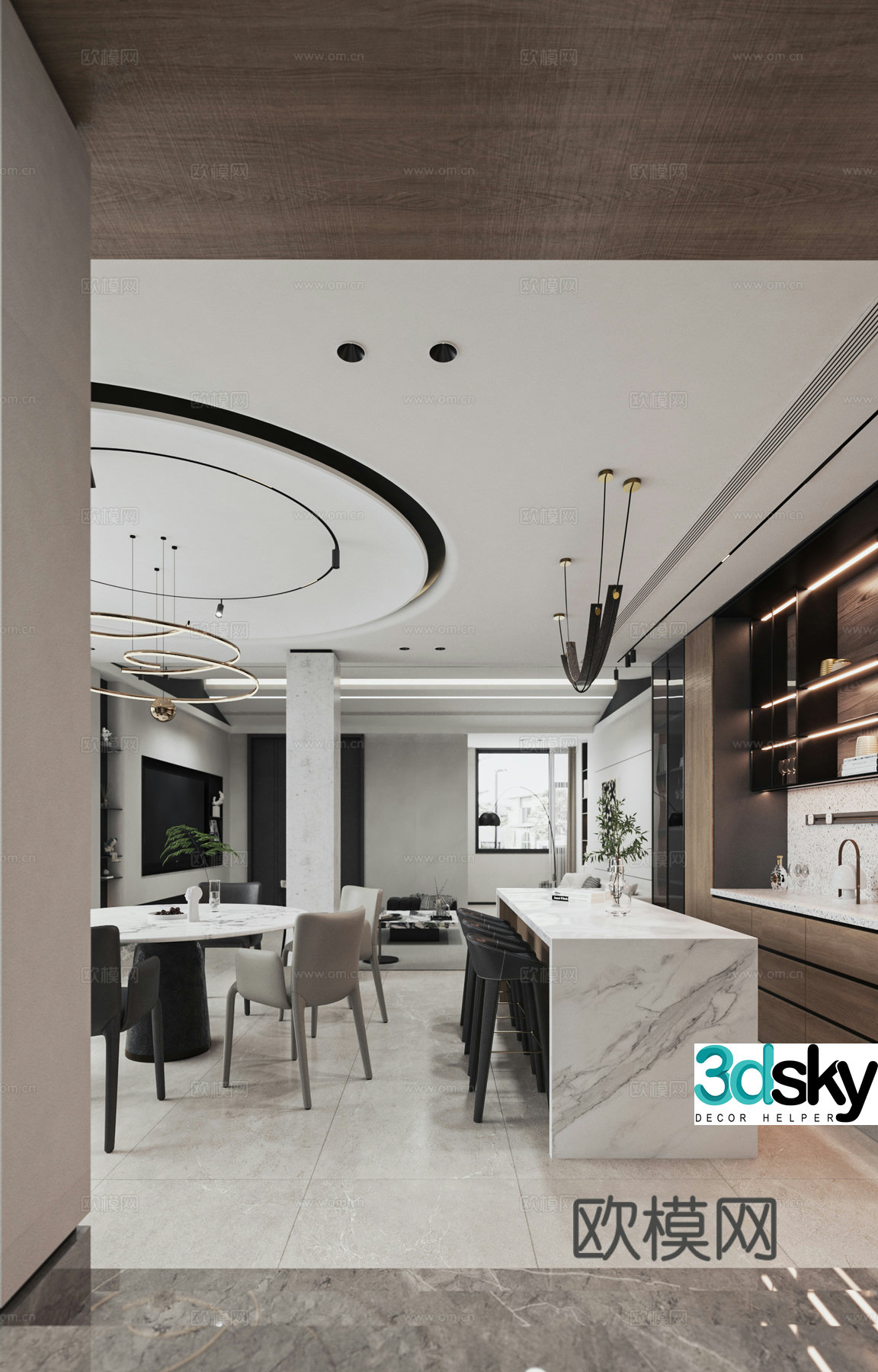 Villa living and dining room water bar modern villa living and dining room 3d model