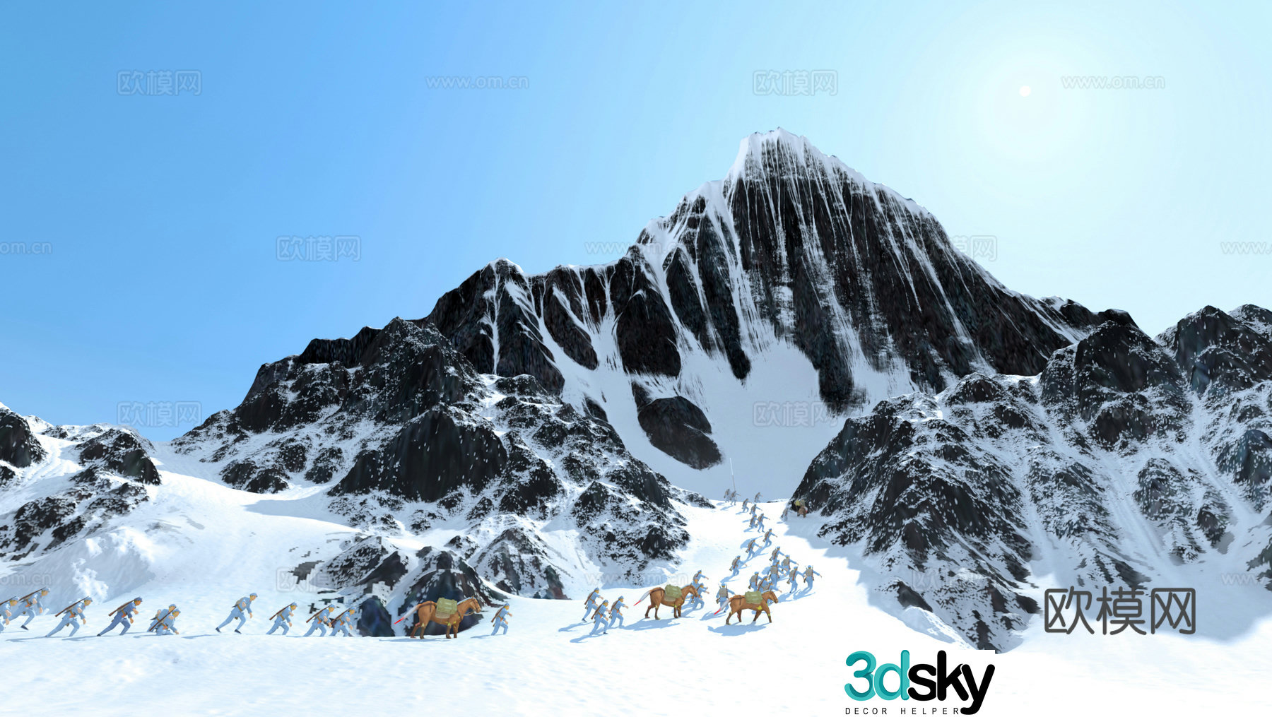 Red Army Crosses Snow Mountain Grassland 3D Model