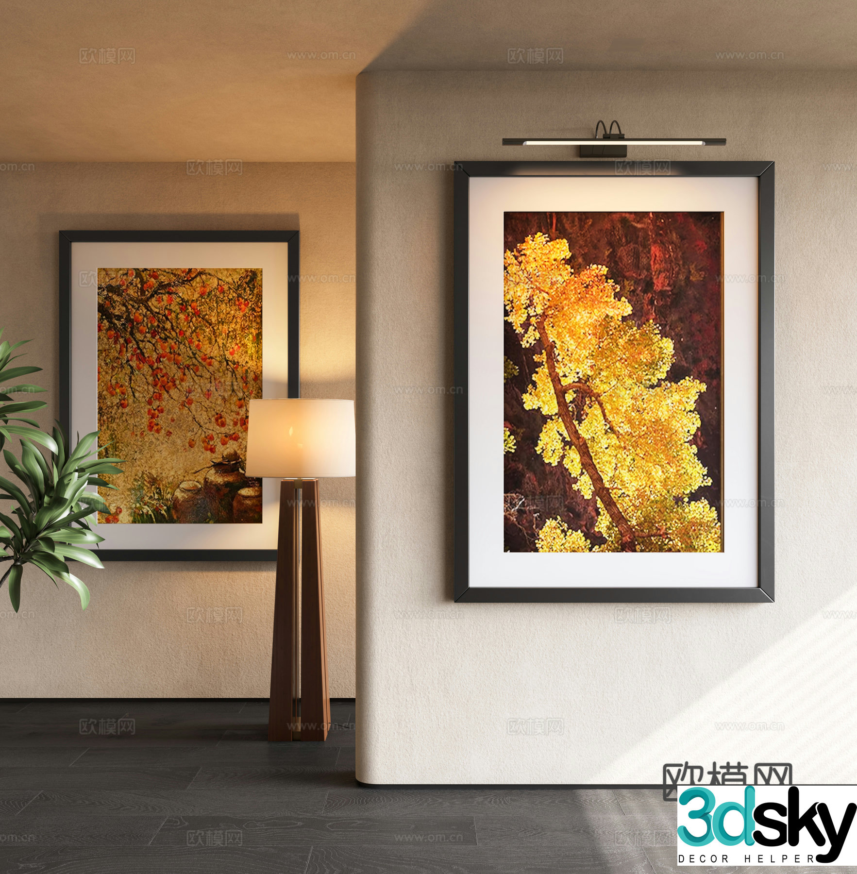 Retro medieval decorative paintings orange paintings medieval style floor lamps hanging paintings modern medieval style decorative paintings 3D model