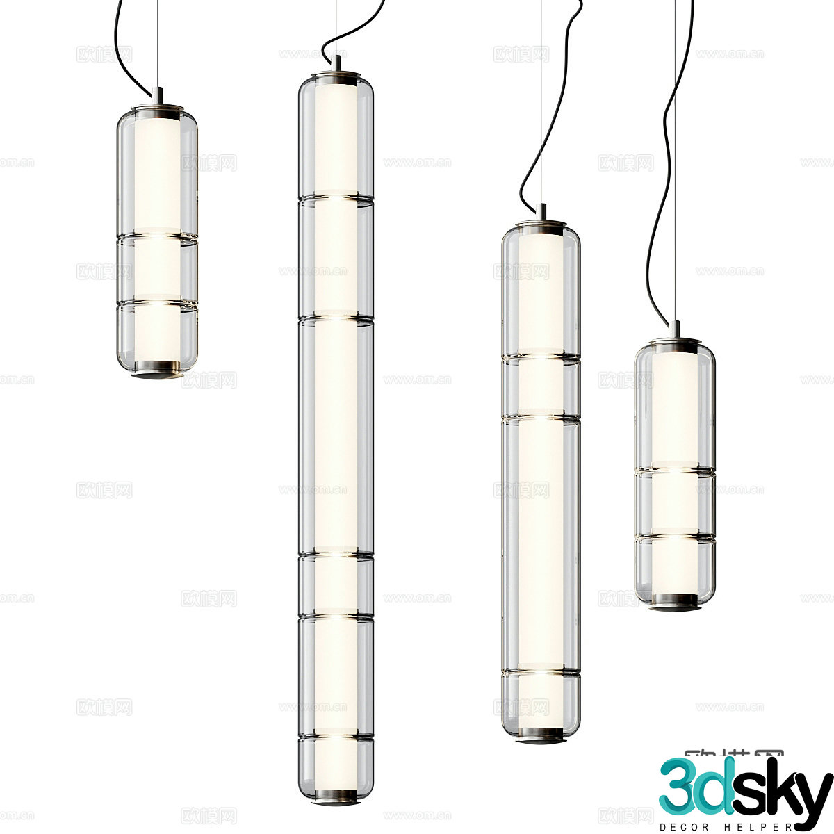 Modern light luxury minimalist glass decorative chandelier 3d model