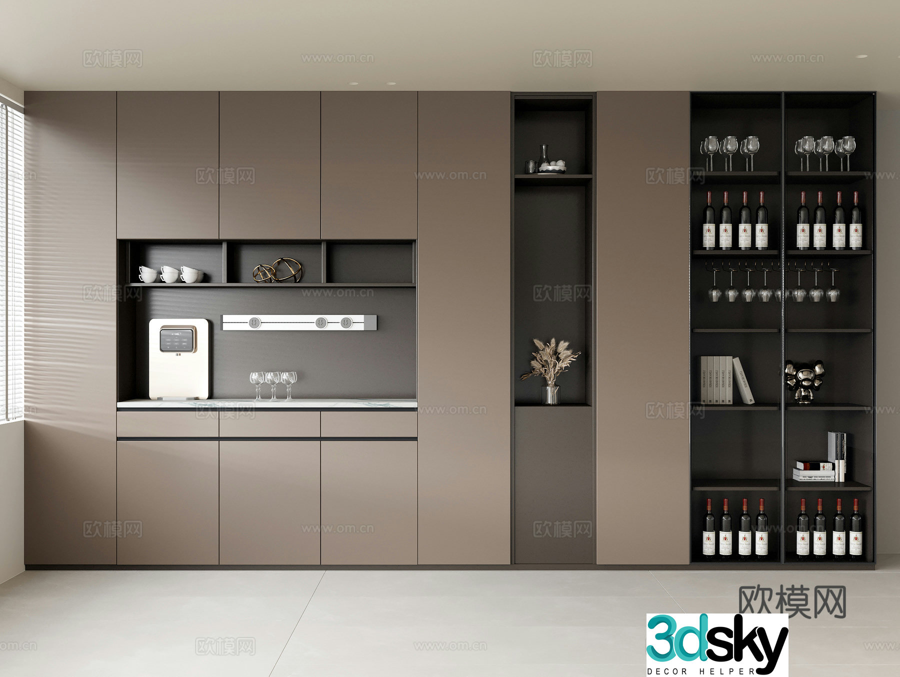 Modern sideboard glass door wine cabinet decoration cabinet direct drinker wine bottle wine glass jewelry ornament ornament 3D model