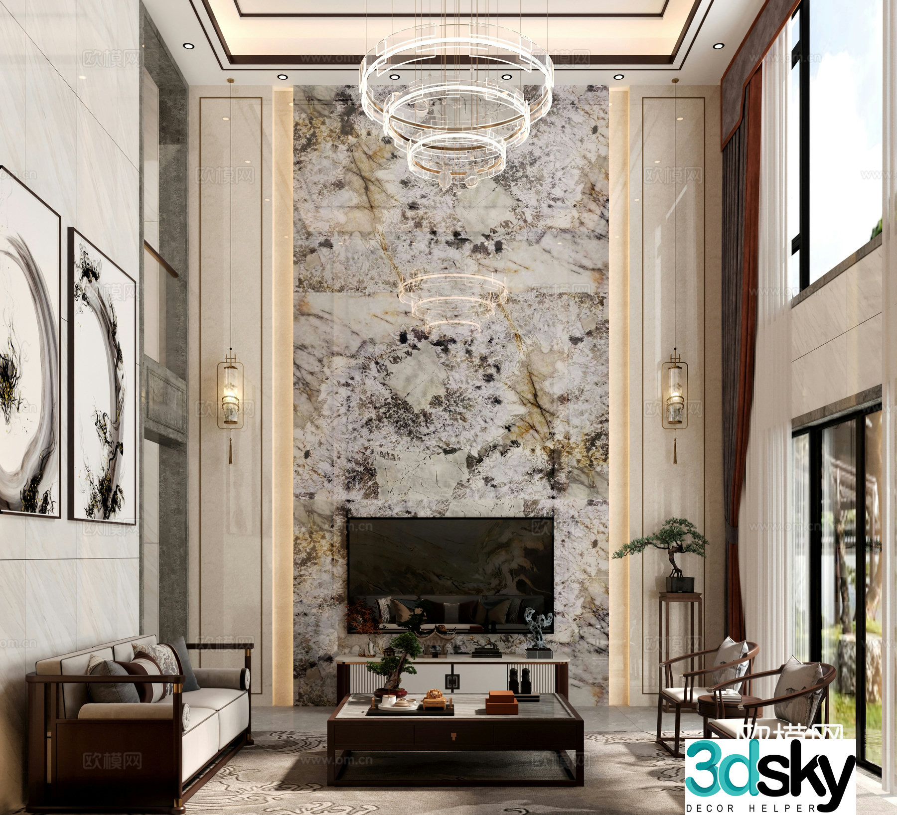 Living room TV background wall empty background wall 3d model