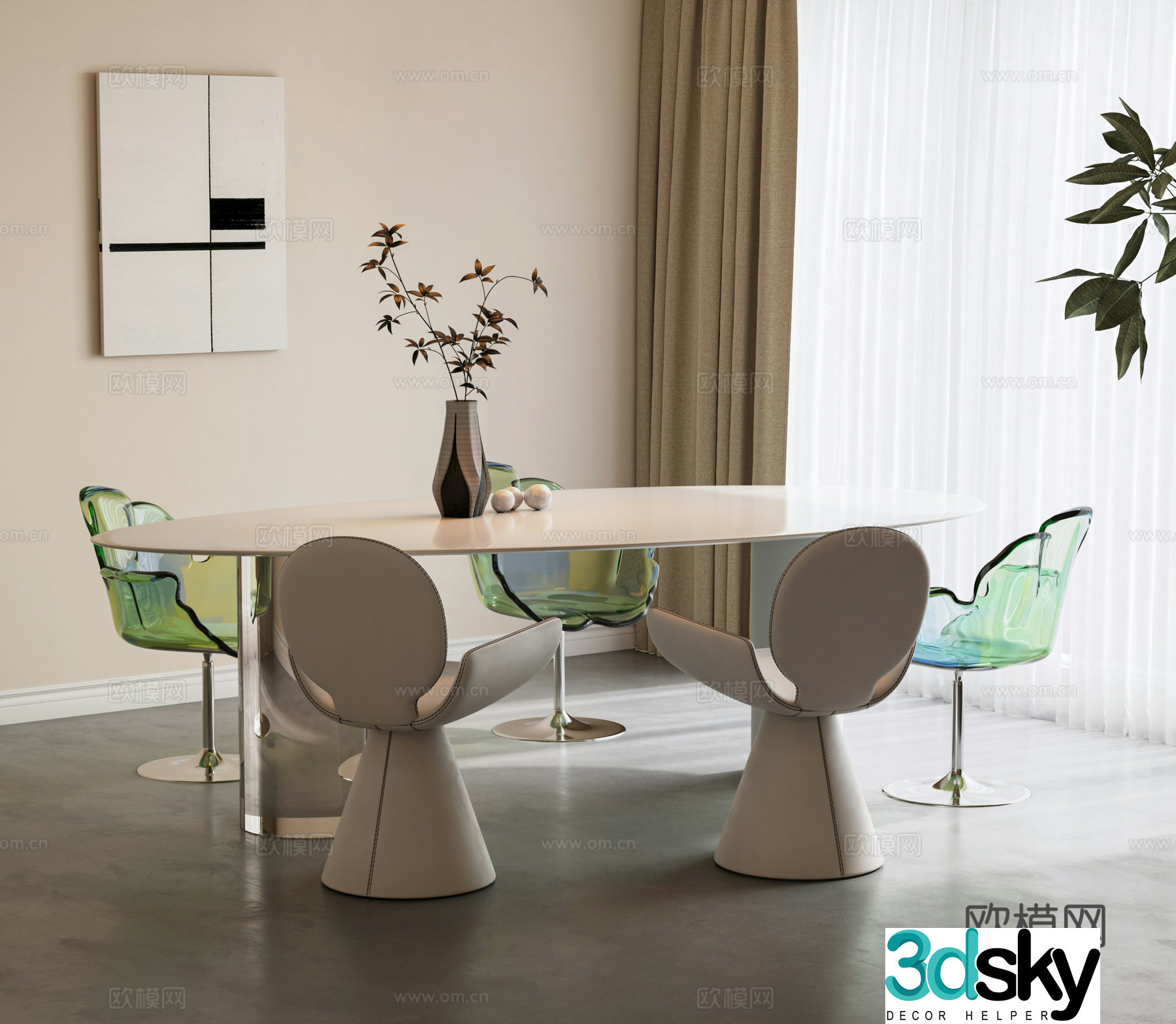 Modern minimalist dining table and chair combination Minimalist dining table and chair combination Modern dining table and chair combination Dining chair Long table 3D model