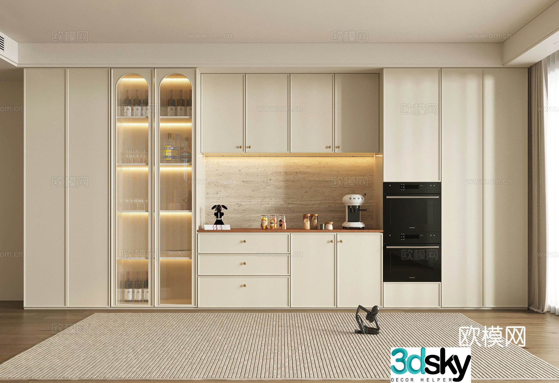 Modern cream style wine cabinet sideboard decorative wine cabinet accessories glass wine cabinet 3d model
