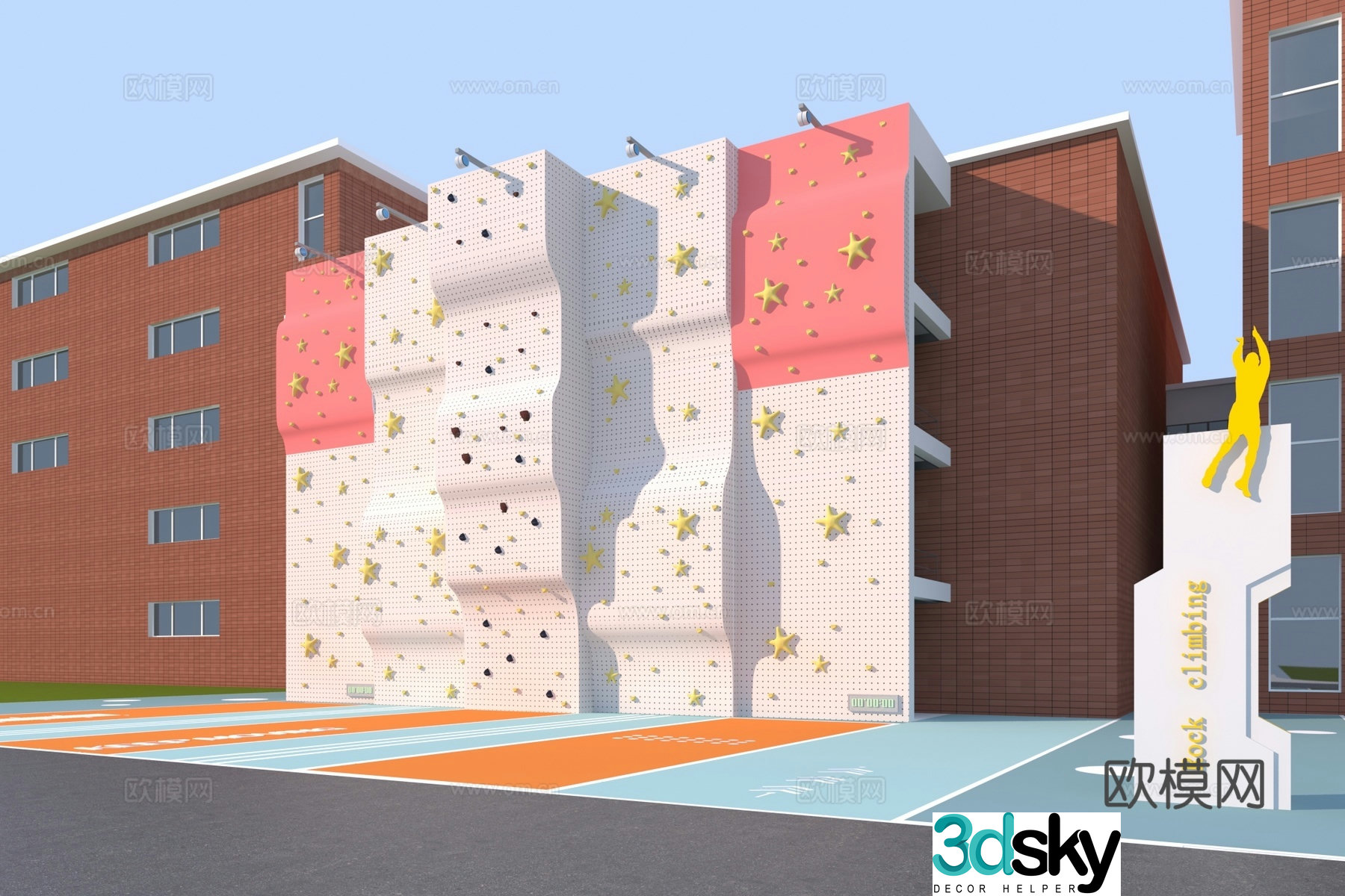 Modern campus rock climbing wall 3d model