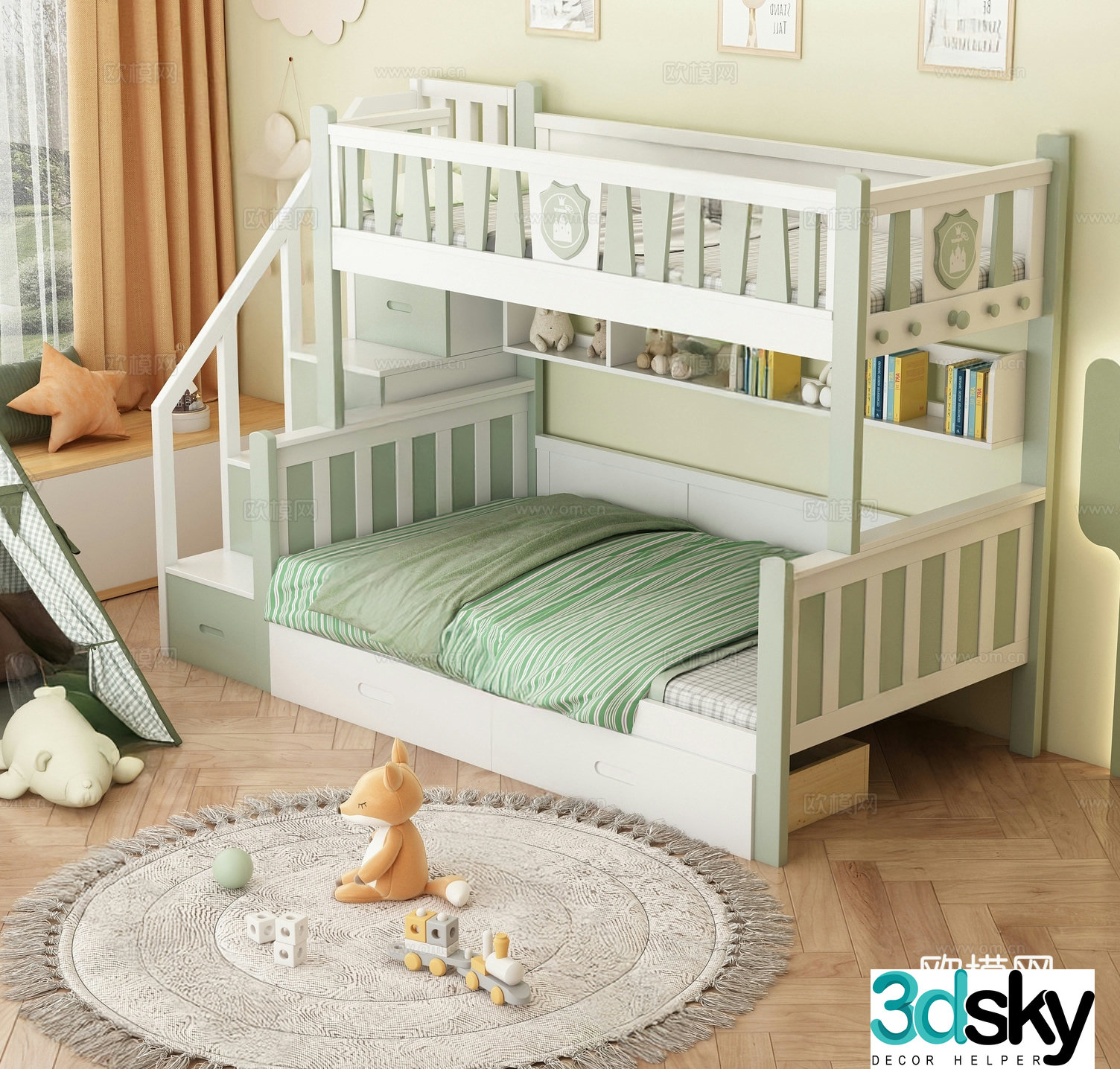 Modern children getting on and off the bed Children’s room 3D model