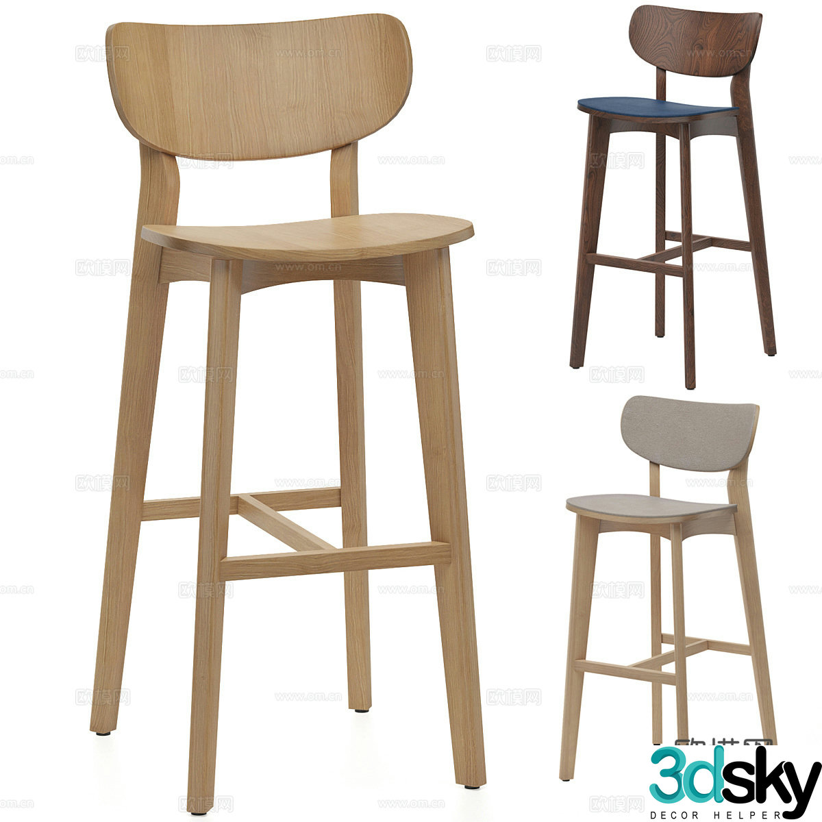 New Chinese Ginger Bar Stool 3D Model