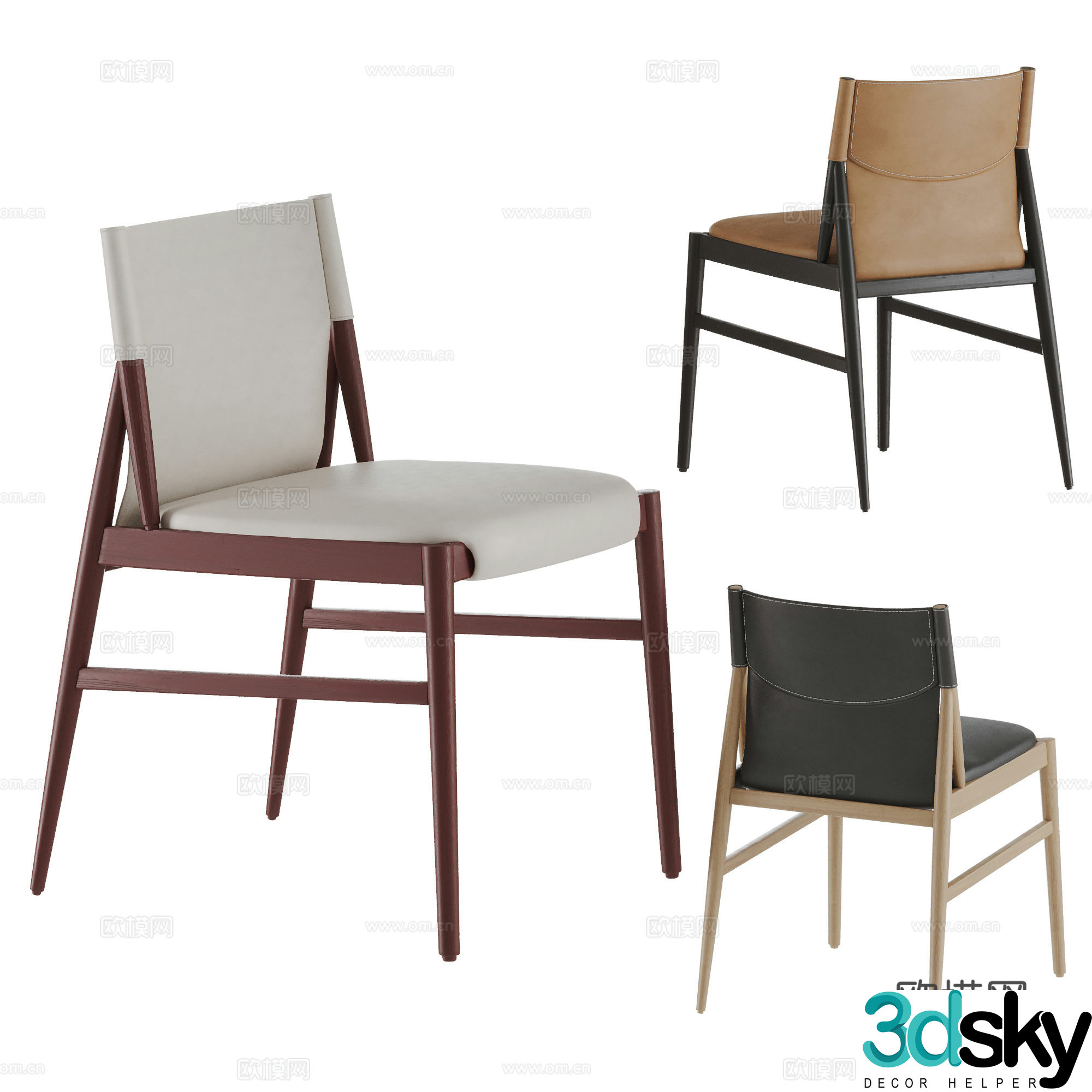 Poliform modern dining chair combination book chair writing chair leather solid wood 3d model