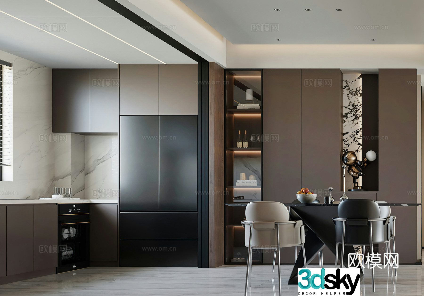 Italian restaurant modern restaurant black and white and gray restaurant open kitchen western kitchen modern living restaurant 3d model