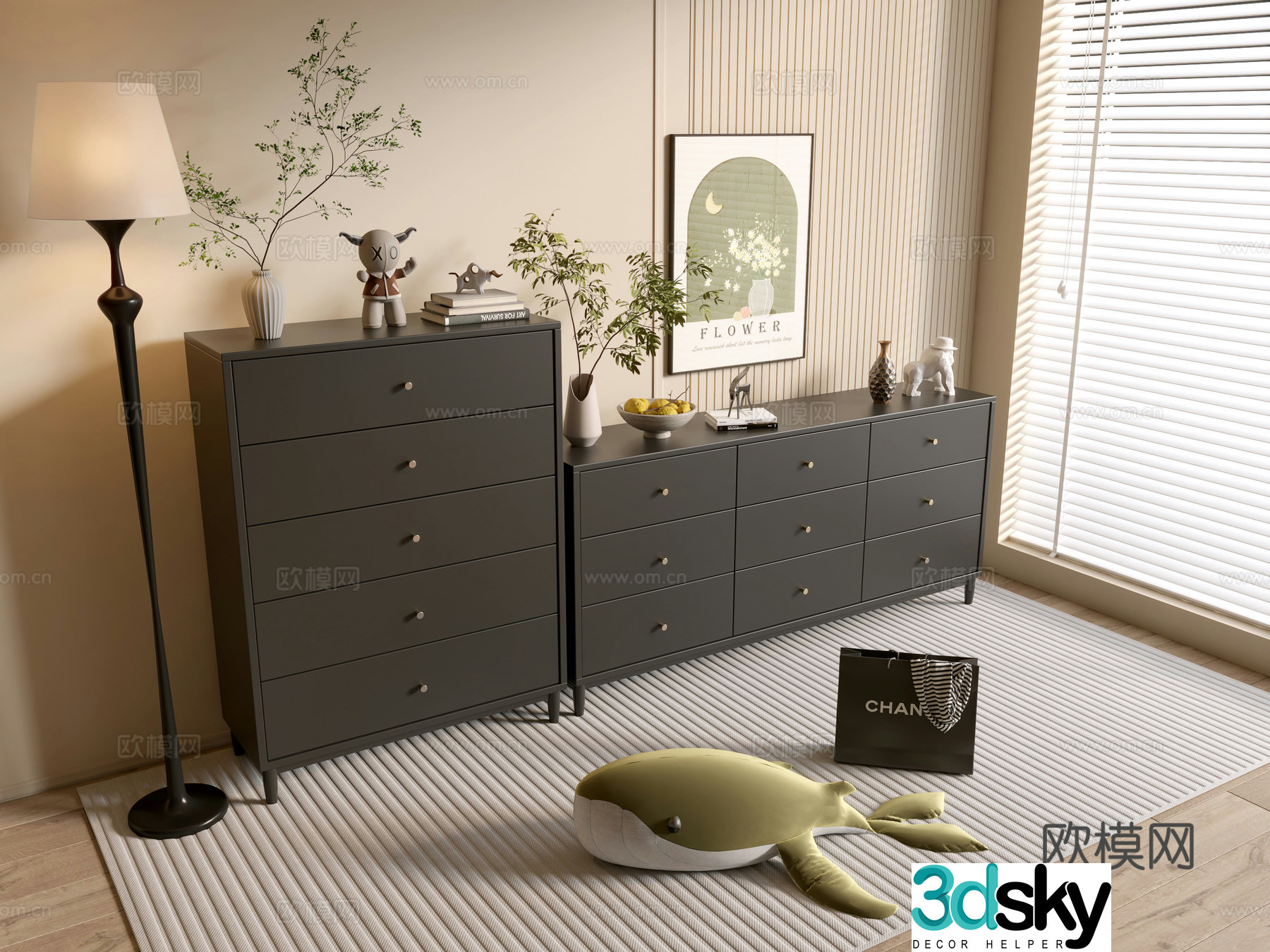 Modern black porch cabinet sideboard cabinet balcony cabinet storage cabinet entrance porch cabinet 3D model
