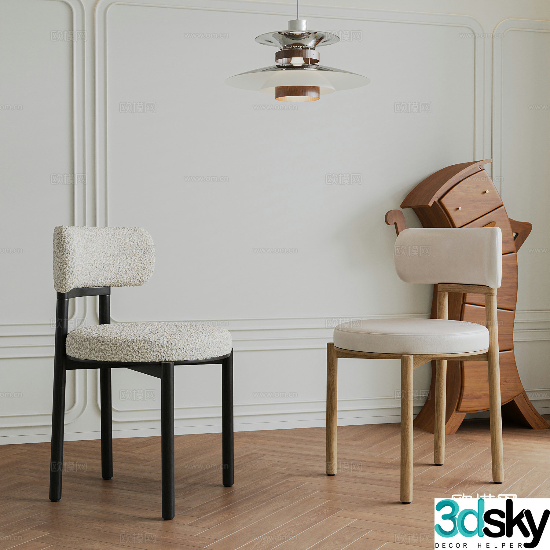 French medieval style single chair combination dining chair makeup chair lamb velvet leather fabric solid wood 3d model