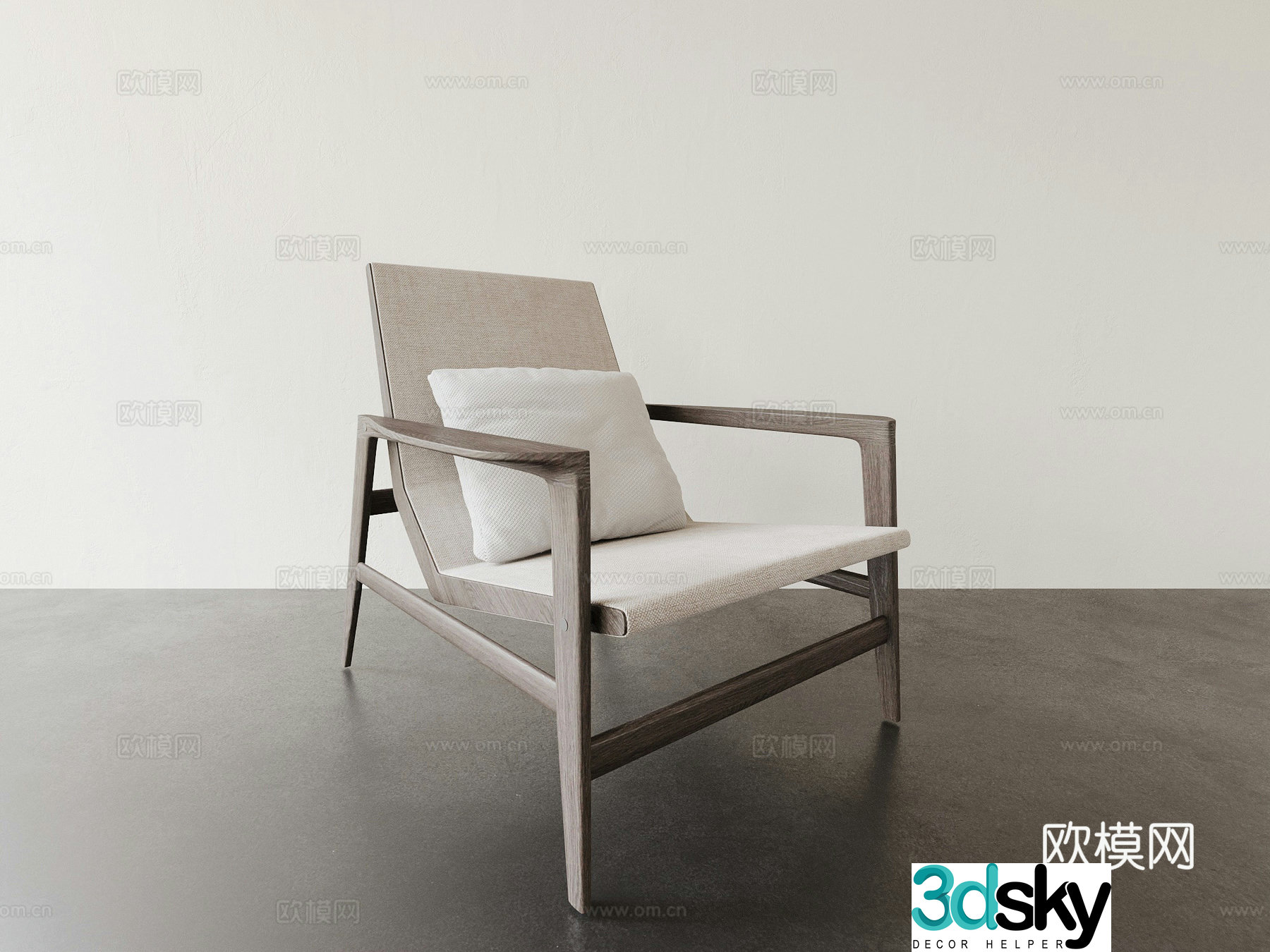 Single chair seat solid wood seat 3d model