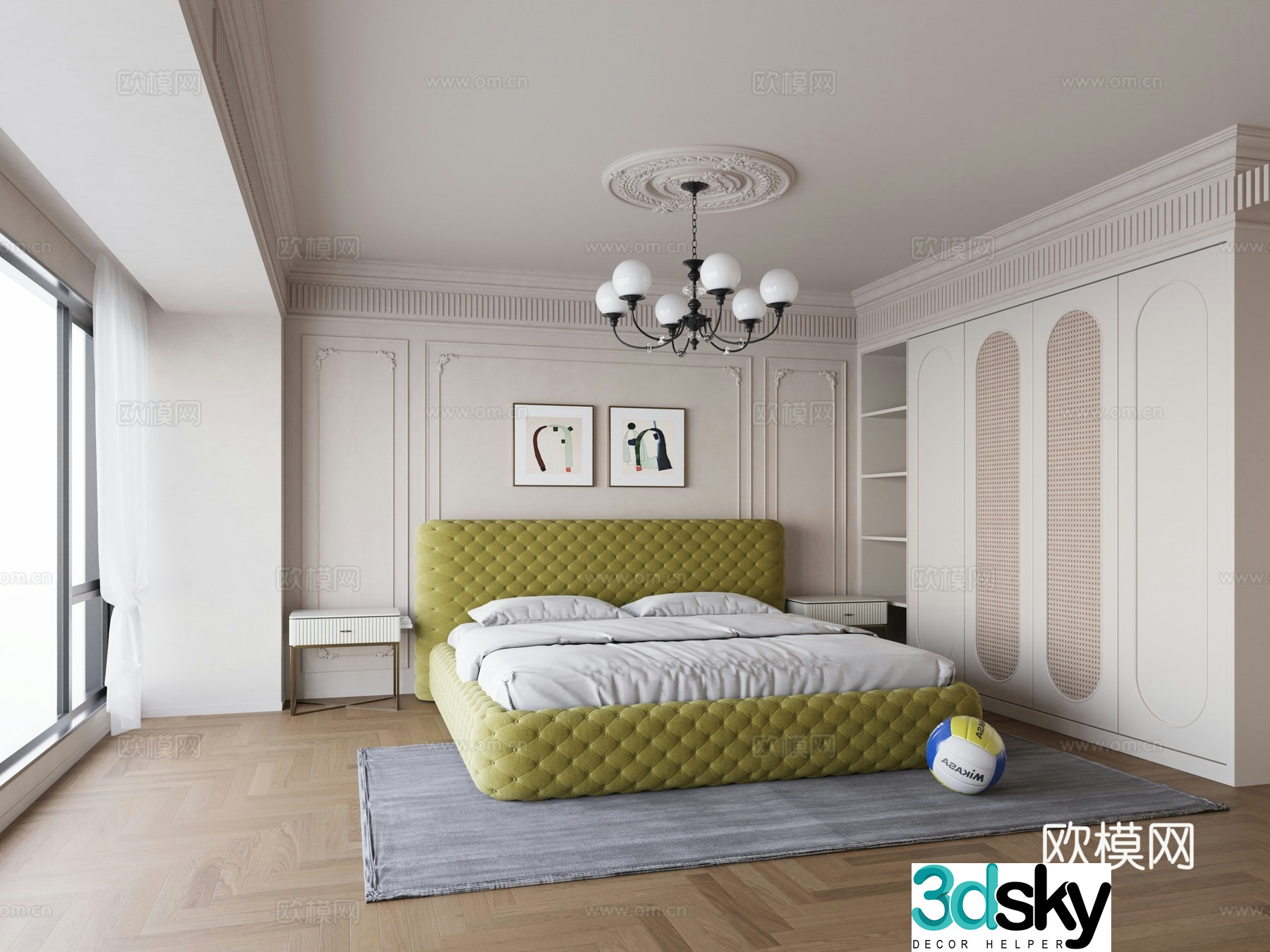 American Cream Home Bedroom Master Bedroom American Retro Cream Minimalist Secondary Bedroom with Main Light Bedroom 3D Model
